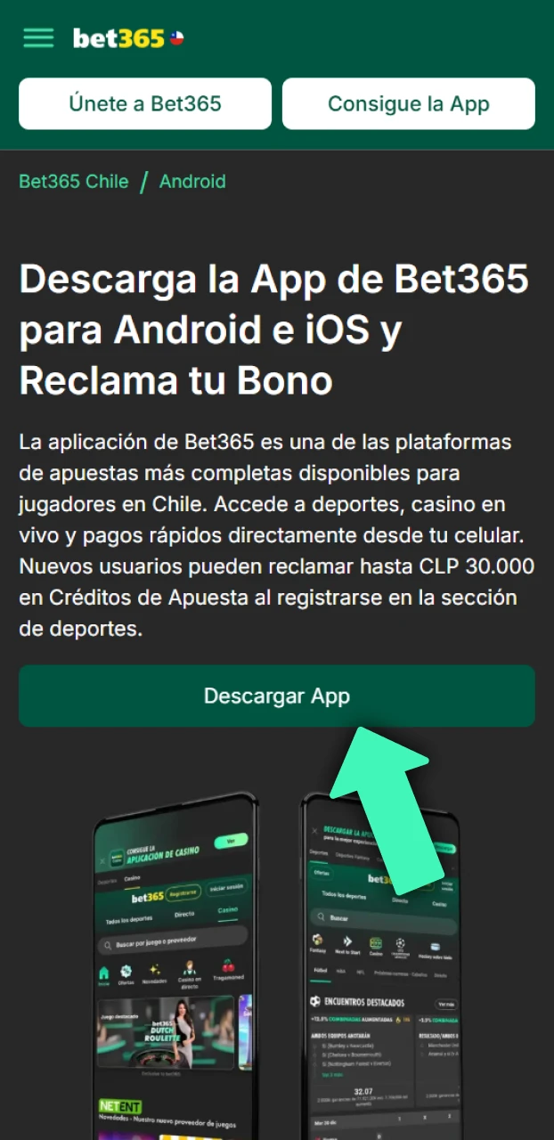 Presiona el botón de descarga para iniciar la instalación de la aplicación Bet365 Android.
