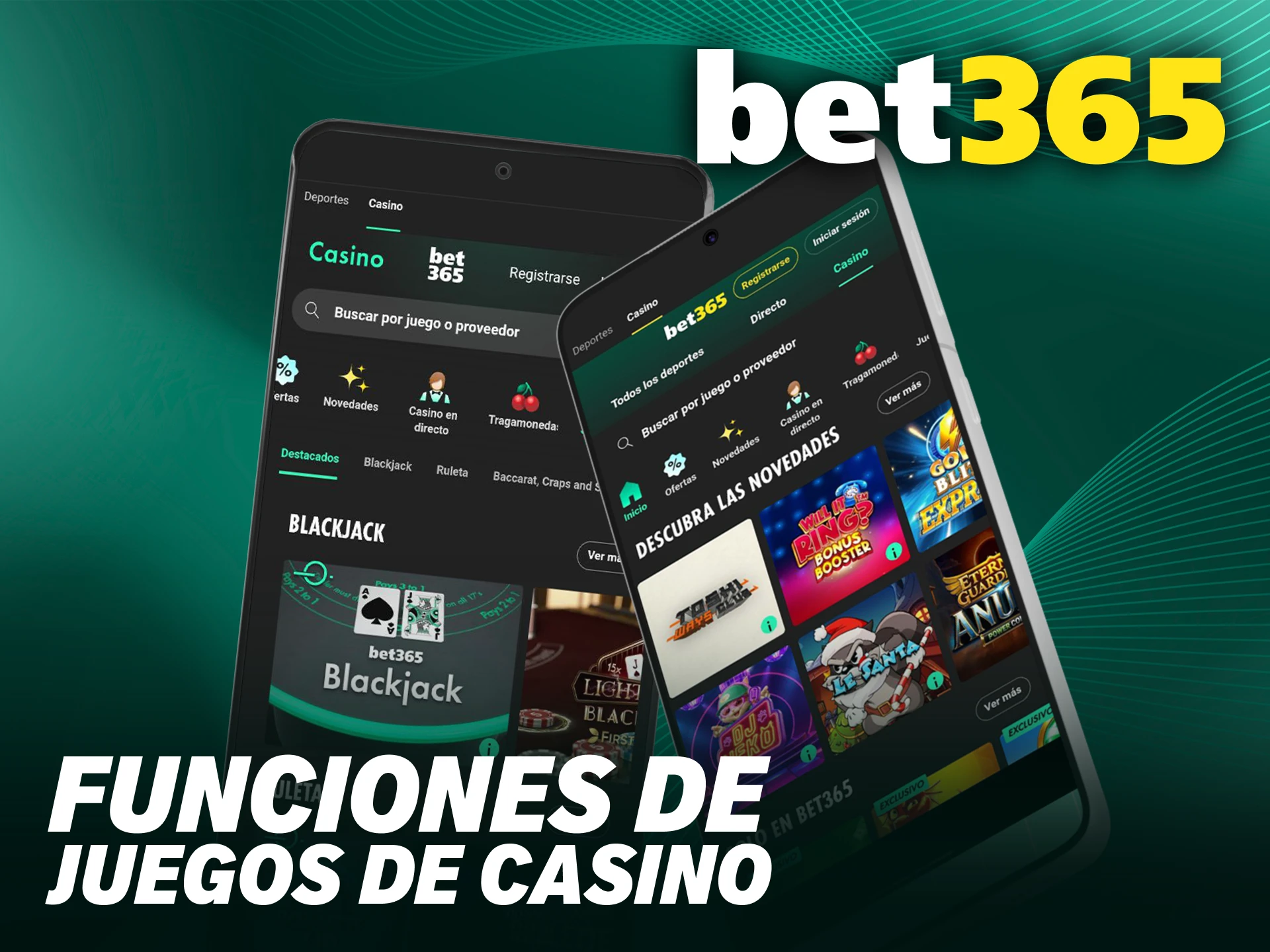 Explora la gran variedad de juegos de Bet365 casino dentro de la aplicación Android.