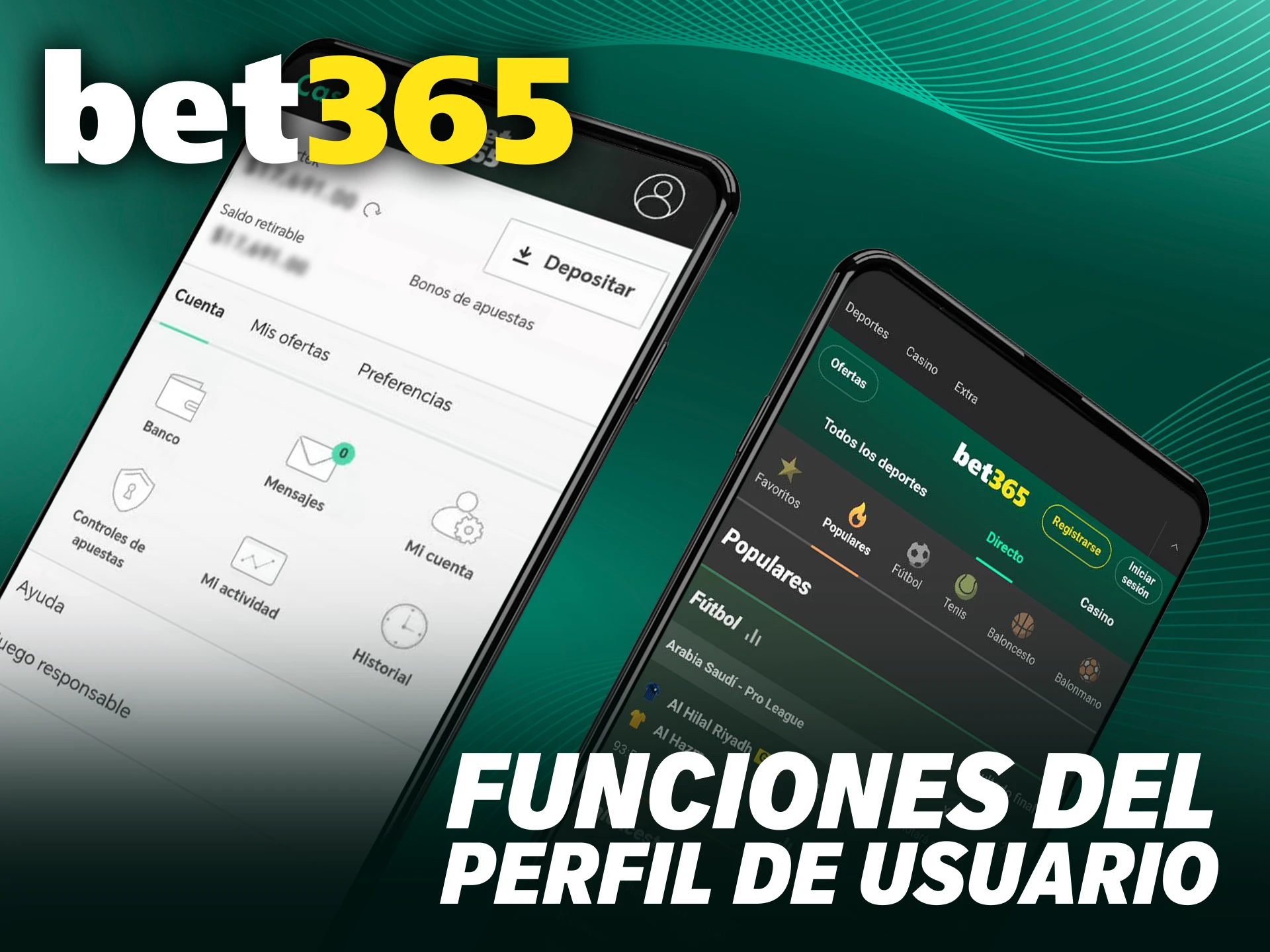 Gestiona tus datos y preferencias en el perfil de usuario de la aplicación Bet365 Android.