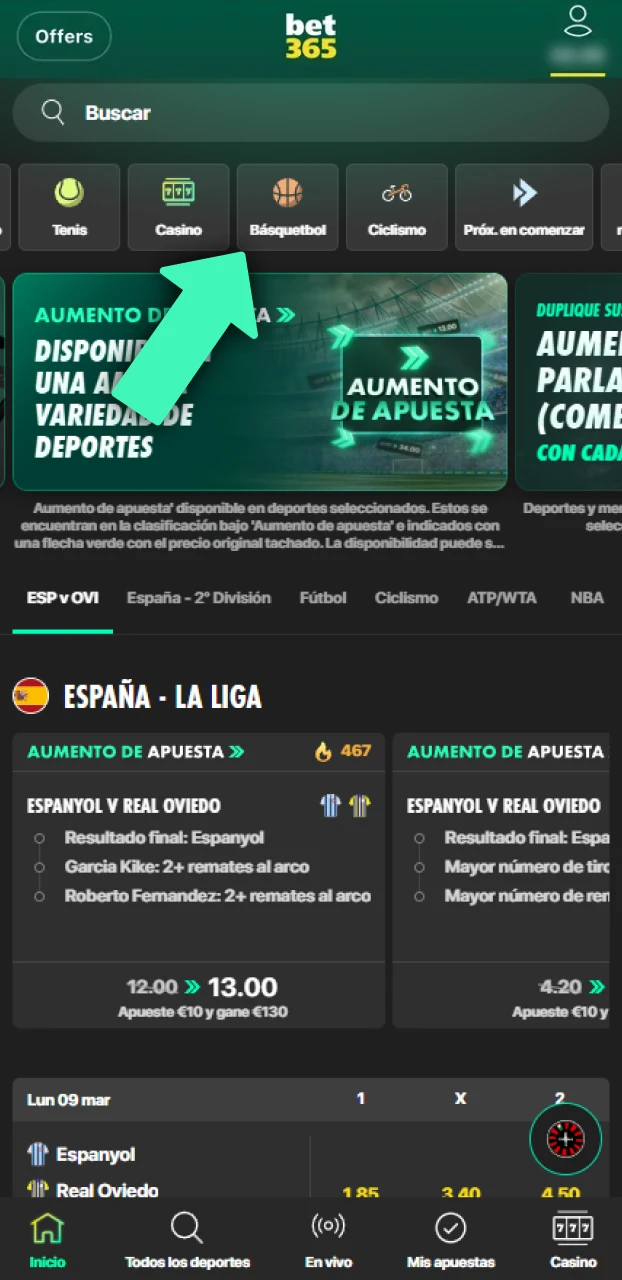 Selecciona un deporte y evento en Bet365 para realizar una apuesta ganadora ahora.