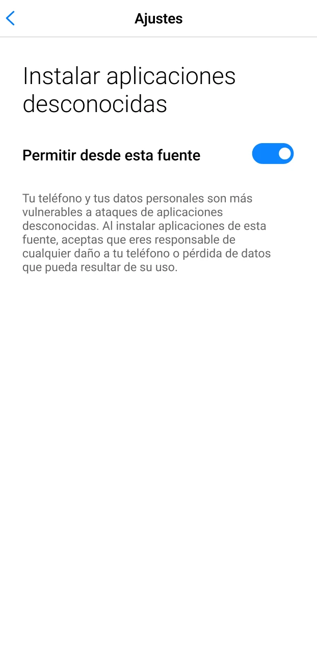 Habilita la opción de fuentes desconocidas para instalar Bet365 Android.