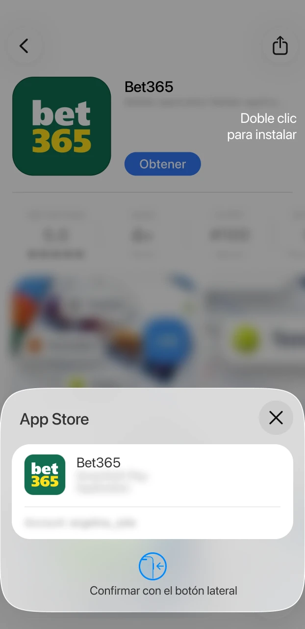 Valida tu identidad para autorizar la instalación de Bet365 iOS.