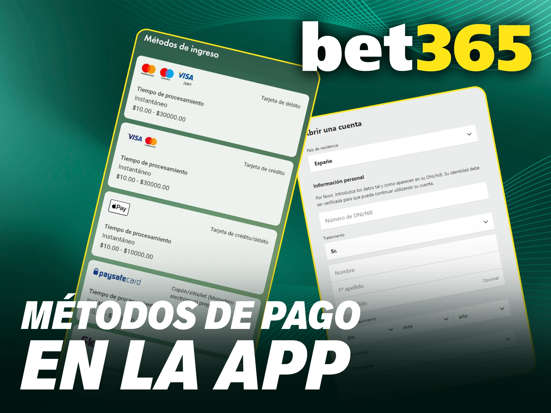 Utiliza los Bet365 métodos de pago locales desde Chile.