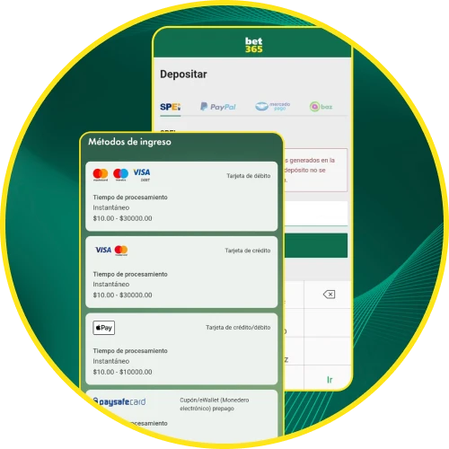 Realiza transacciones con Bet365 métodos de pago veloces en la aplicación.