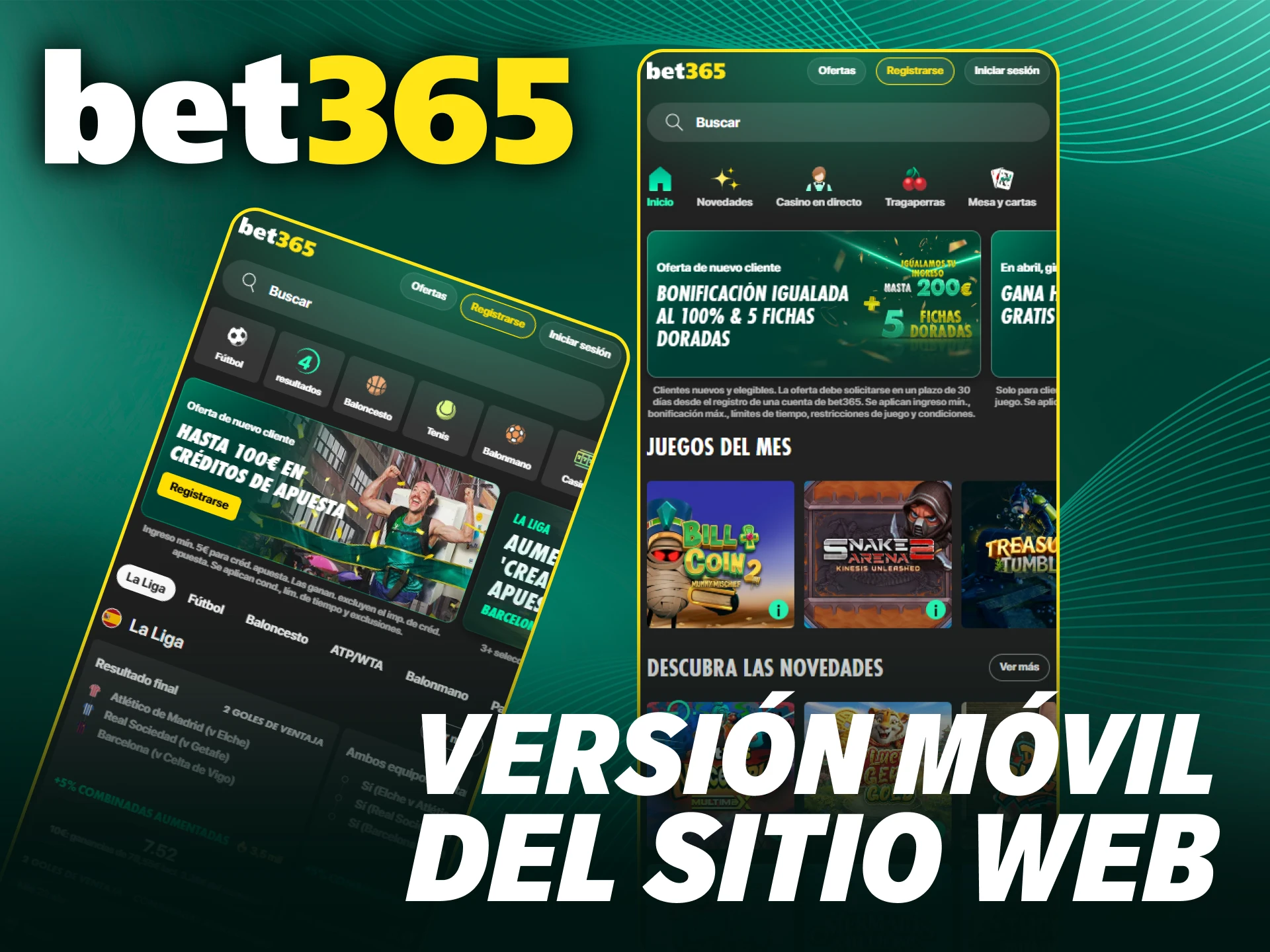 Accede a la versión móvil del sitio sin descargar la Bet365 app.