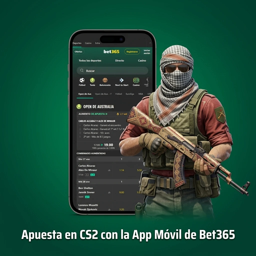 App móvil Bet365 para apostar en CS2 con mercados en vivo, estadísticas y opciones en Android e iOS
