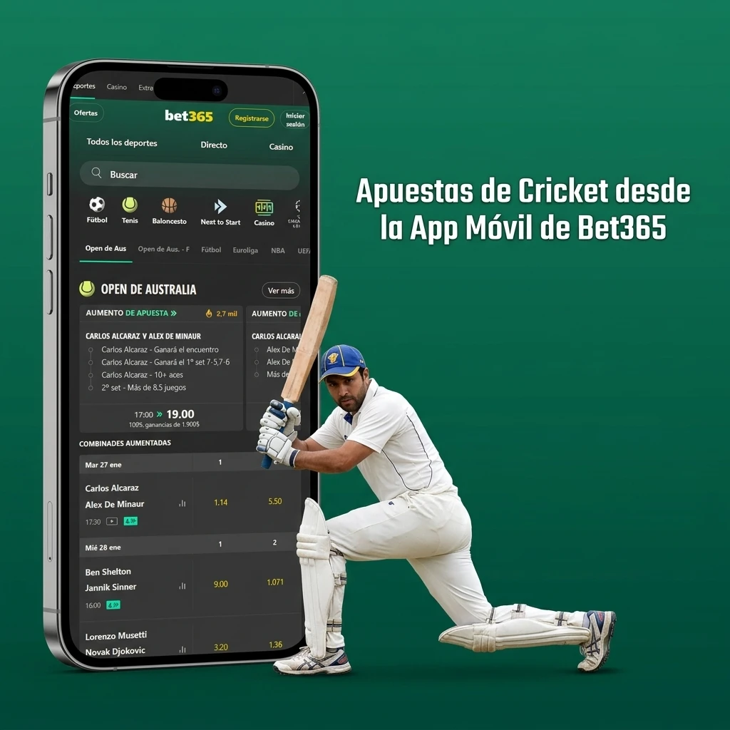 App móvil Bet365 para apuestas de cricket en iOS y Android con mercados en vivo y cuotas en tiempo real