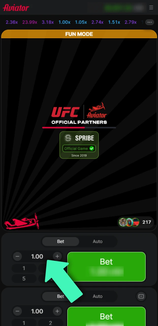 Establece el valor de tu apuesta Aviator en Bet365.