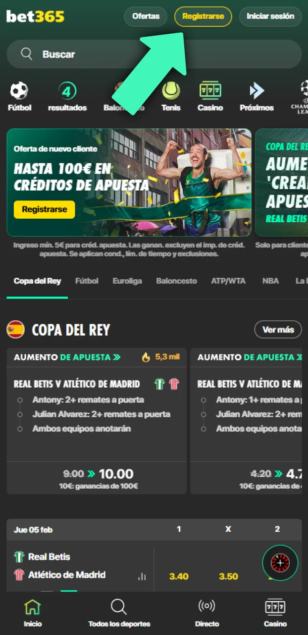 Accede a tu perfil oficial para realizar apuestas de básquetbol en Bet365.