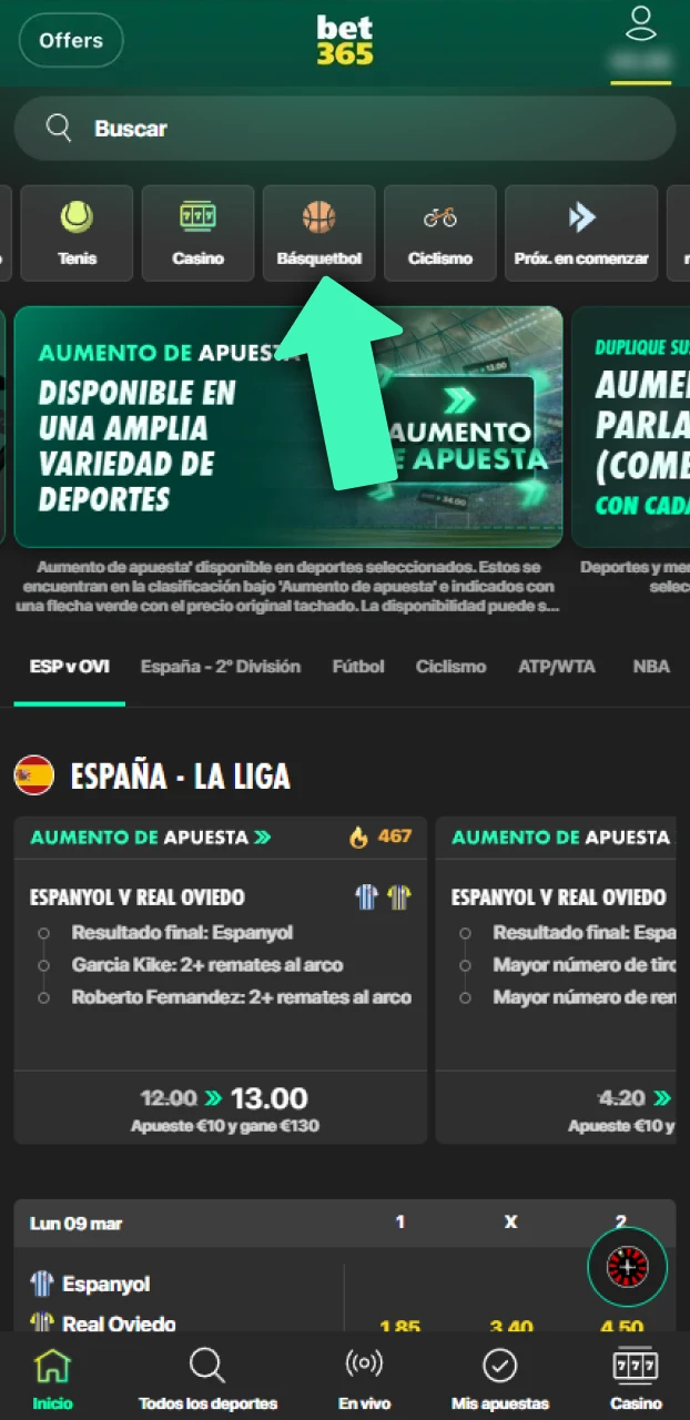 Selecciona la liga para tus apuestas de básquetbol en Bet365 Chile.
