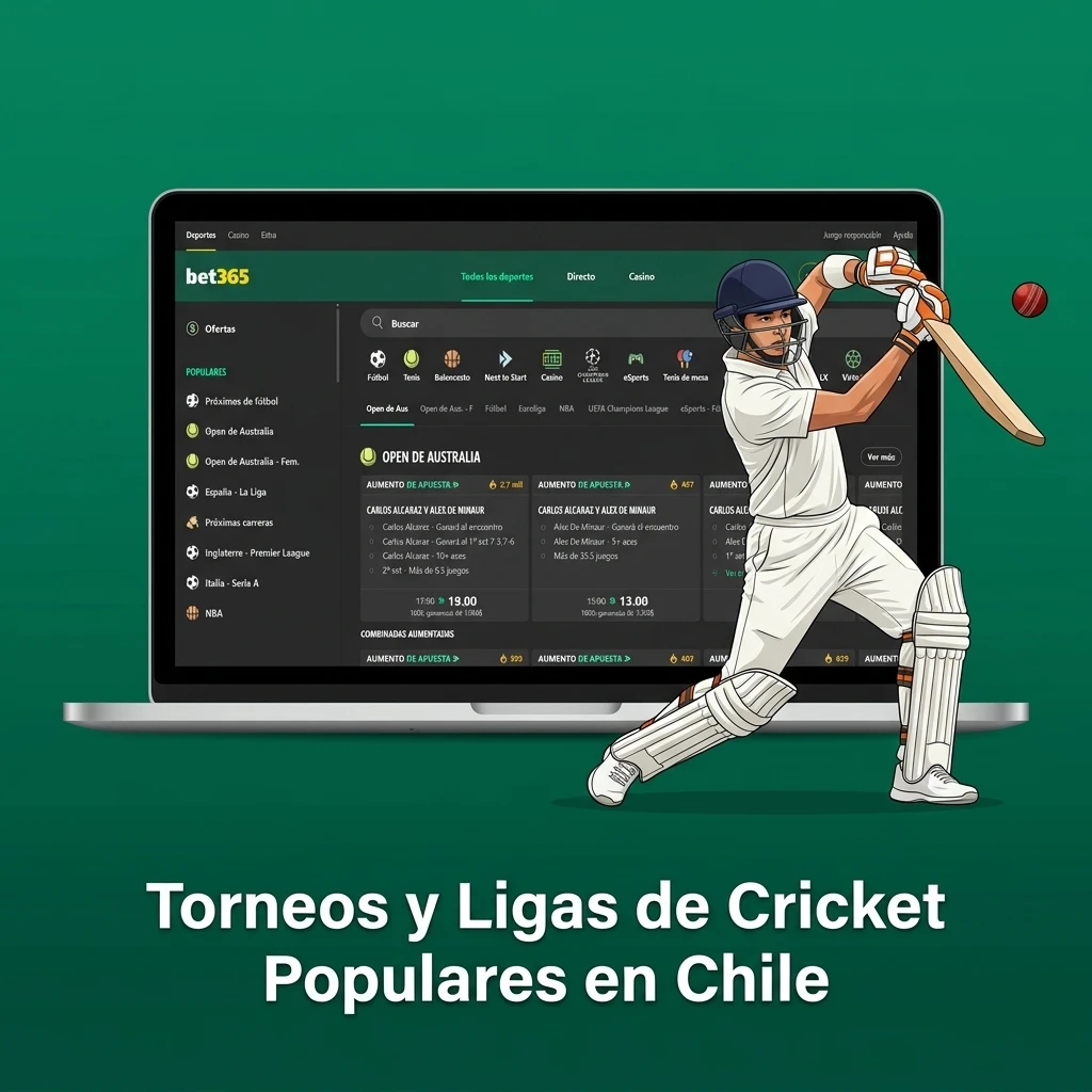 Torneos y ligas de cricket en Bet365: ICC World Cup, T20, IPL y The Ashes disponibles para apostar en Chile