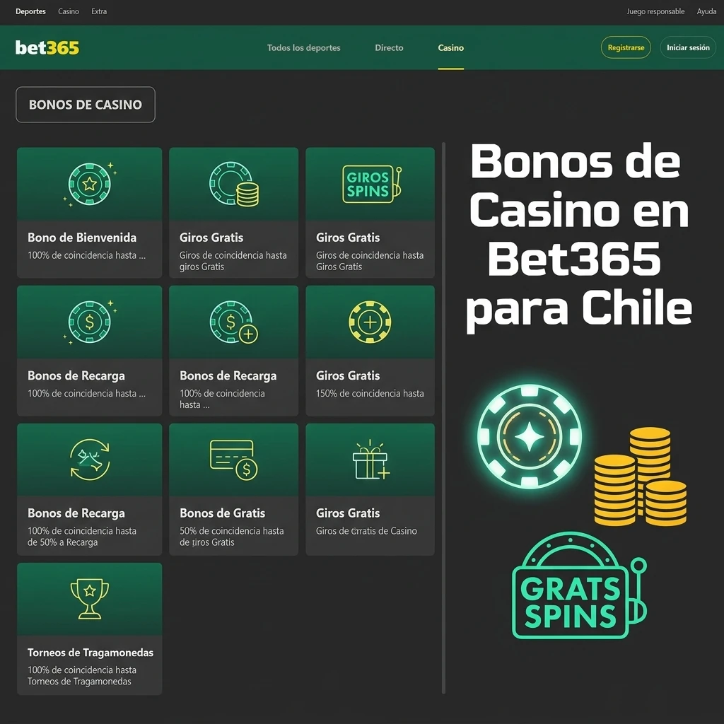 Bonos de casino Bet365 Chile: bienvenida, tragamonedas, casino en vivo y recargas para jugadores nuevos y existentes