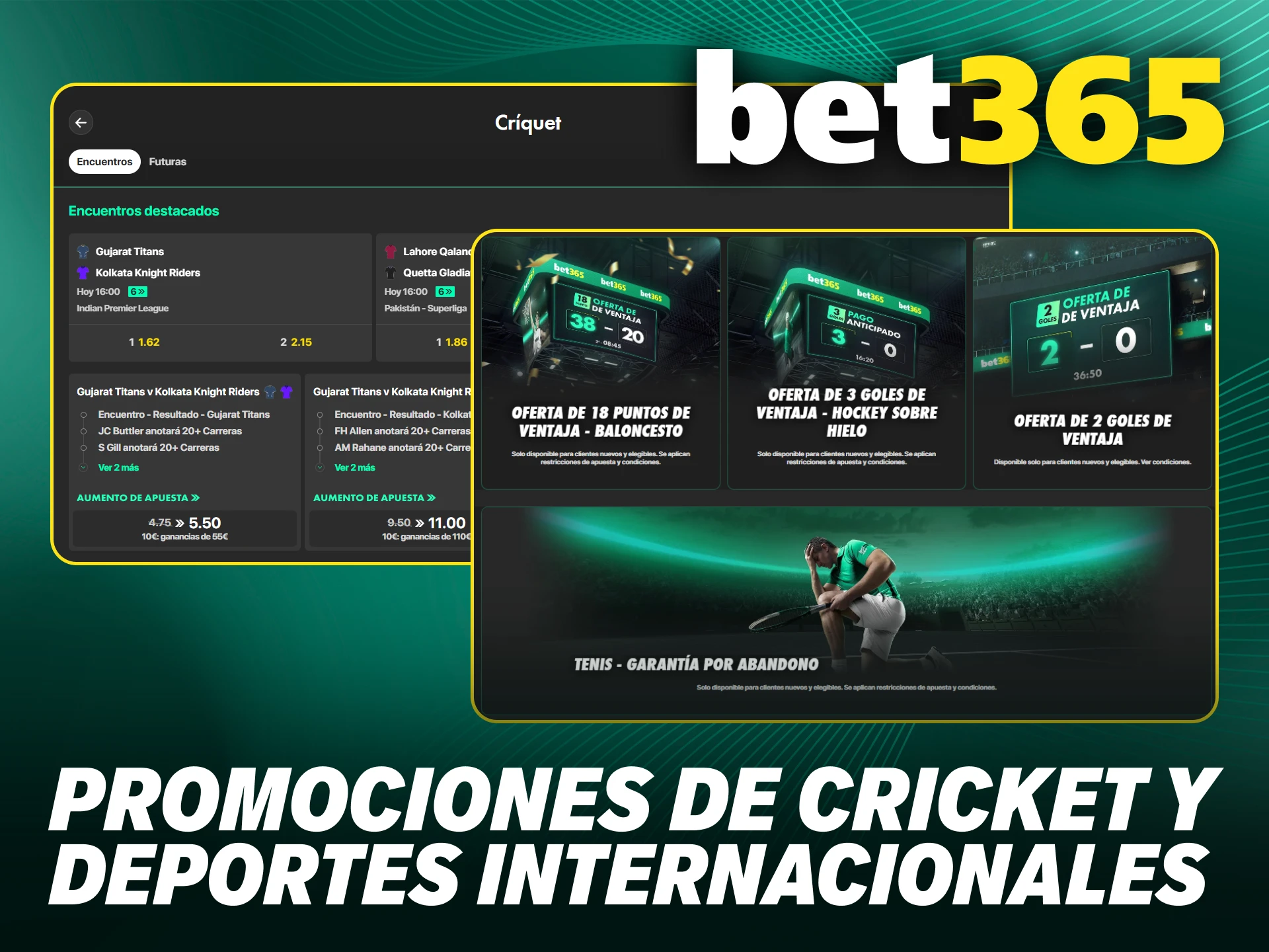 Aprovecha las promociones de cricket y deportes internacionales con tus Bet365.
