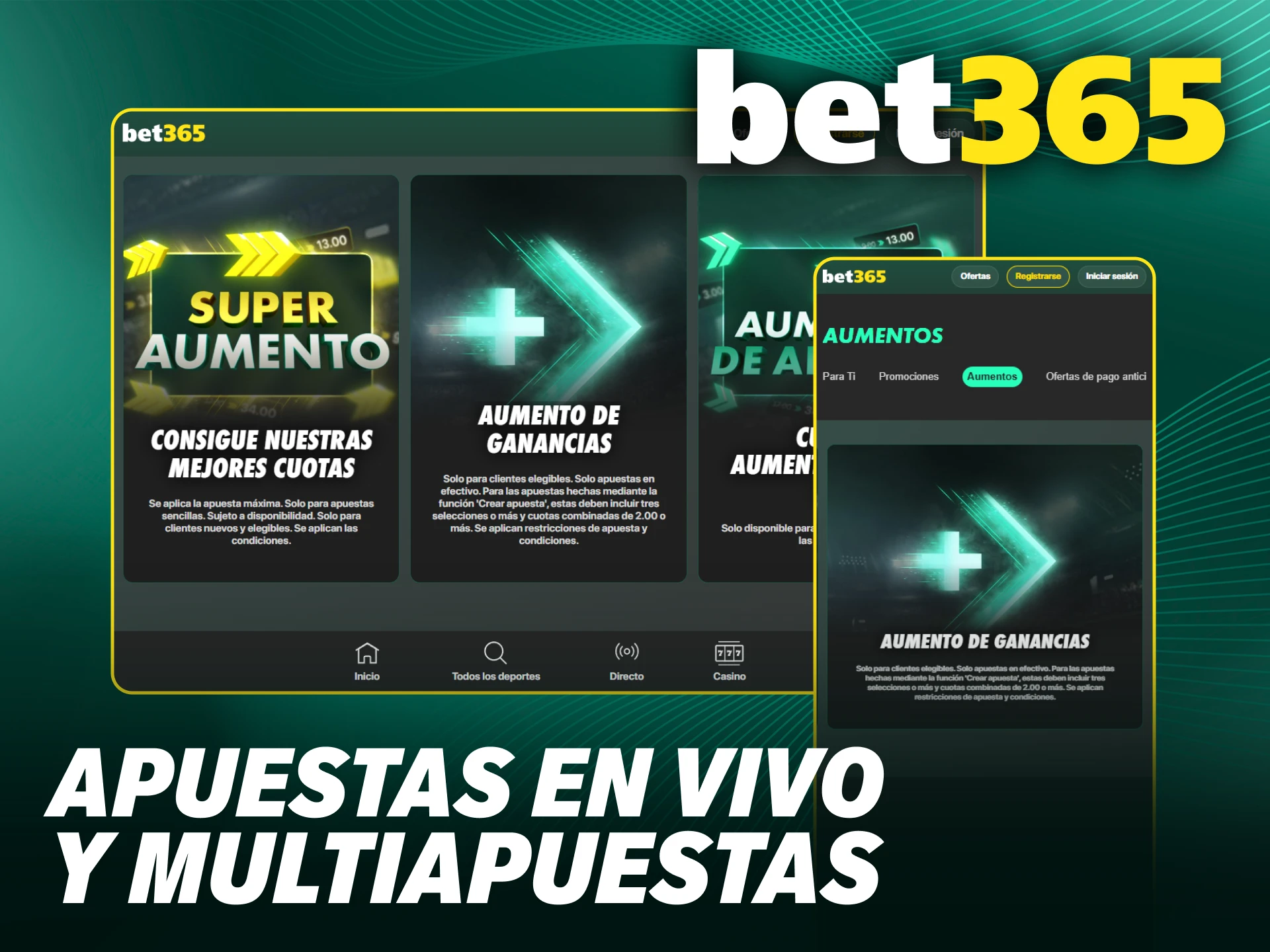 Aprovecha el bono de Bet365 apuestas en vivo y multiapuestas de deporte.