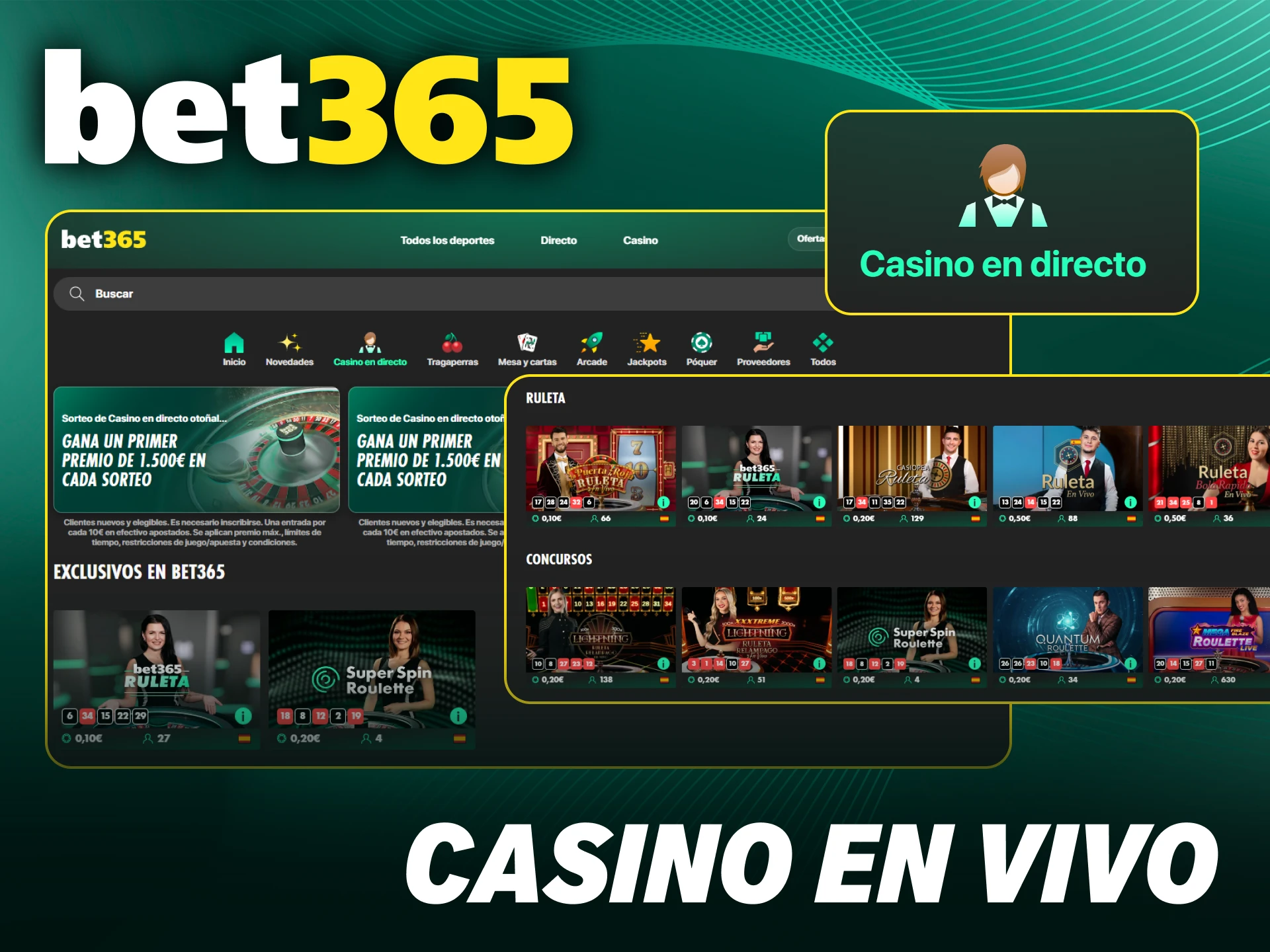 Juega con crupieres reales en el casino en vivo de Bet365 Chile.