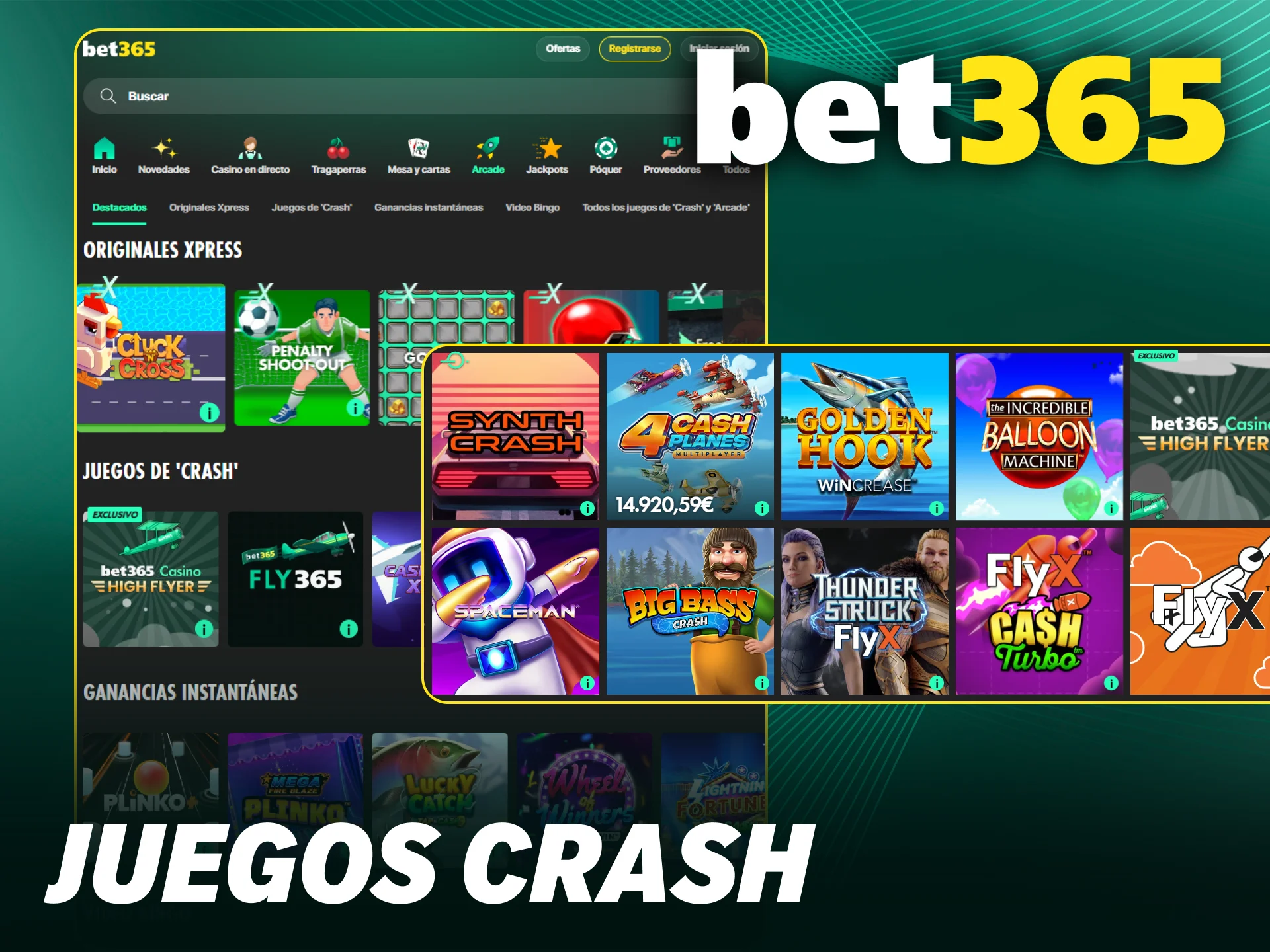 Experimenta la emoción de los juegos crash ganando premios en Bet365 casino.