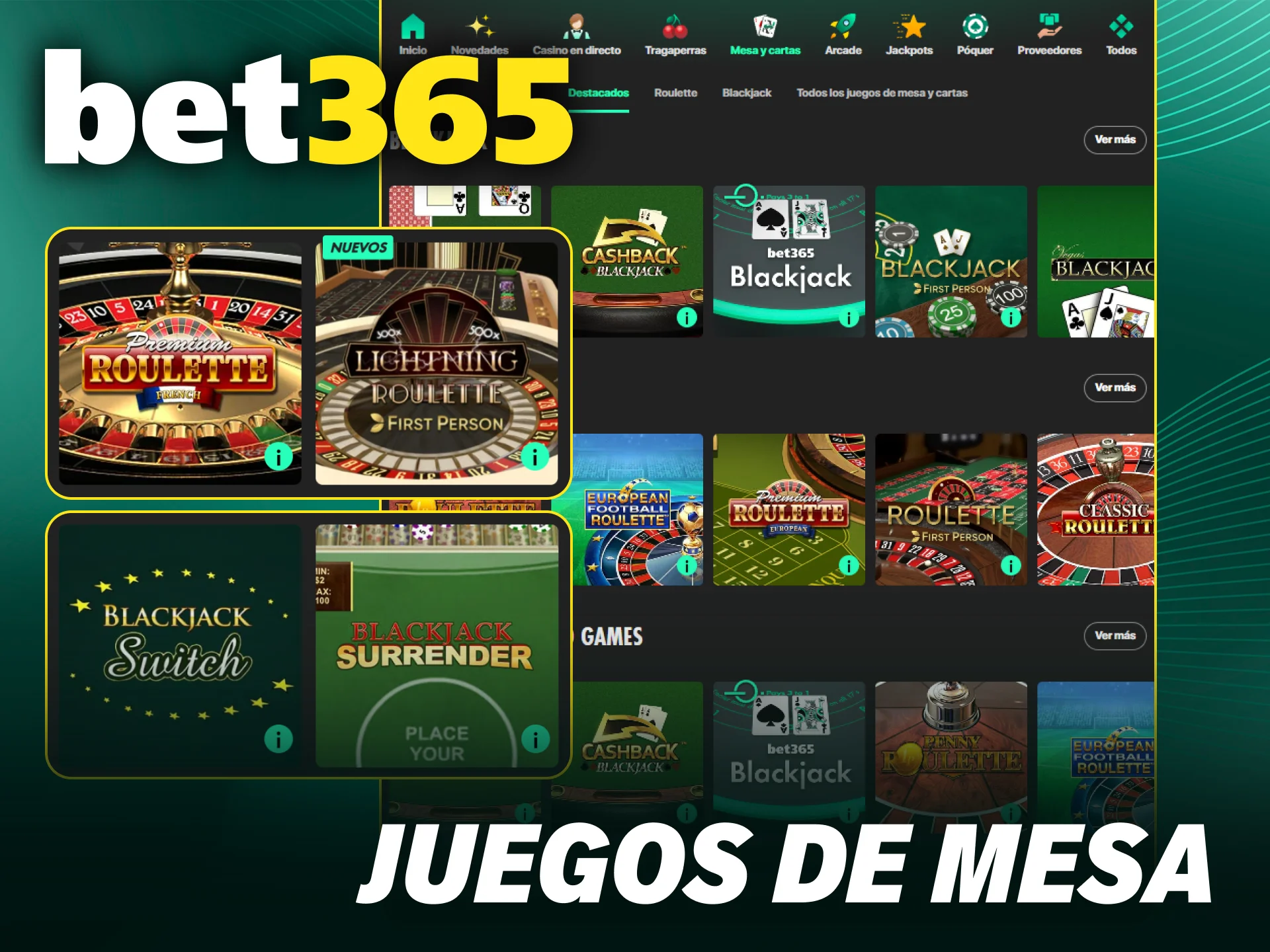 Realiza tus mejores jugadas en los juegos de mesa de Bet365 casino.