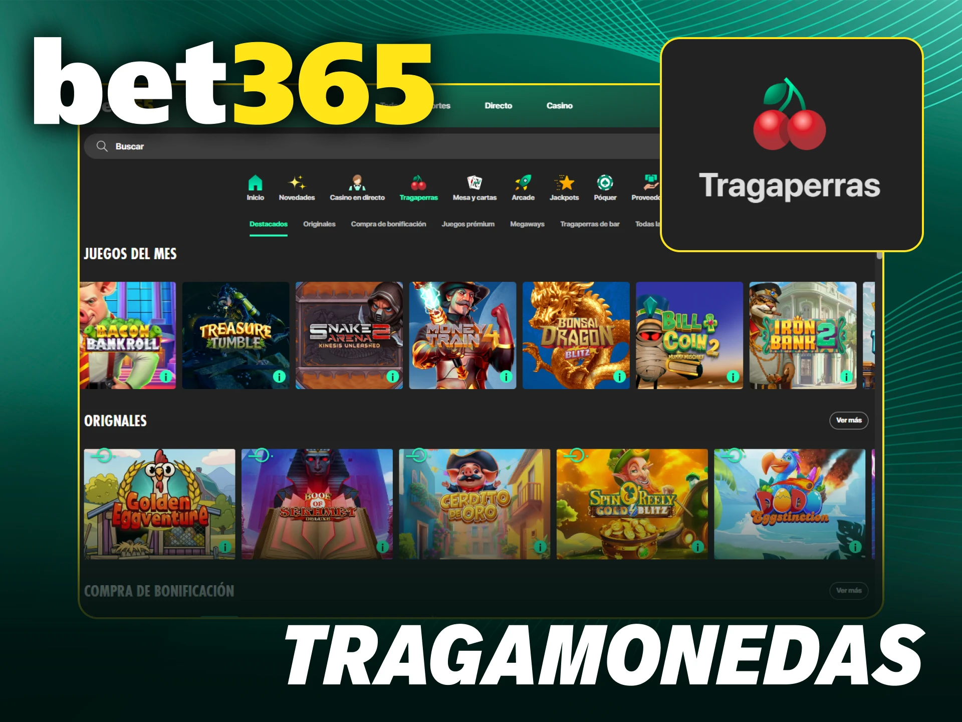 Prueba suerte en las coloridas tragamonedas que el casino Bet365 ofrece online.