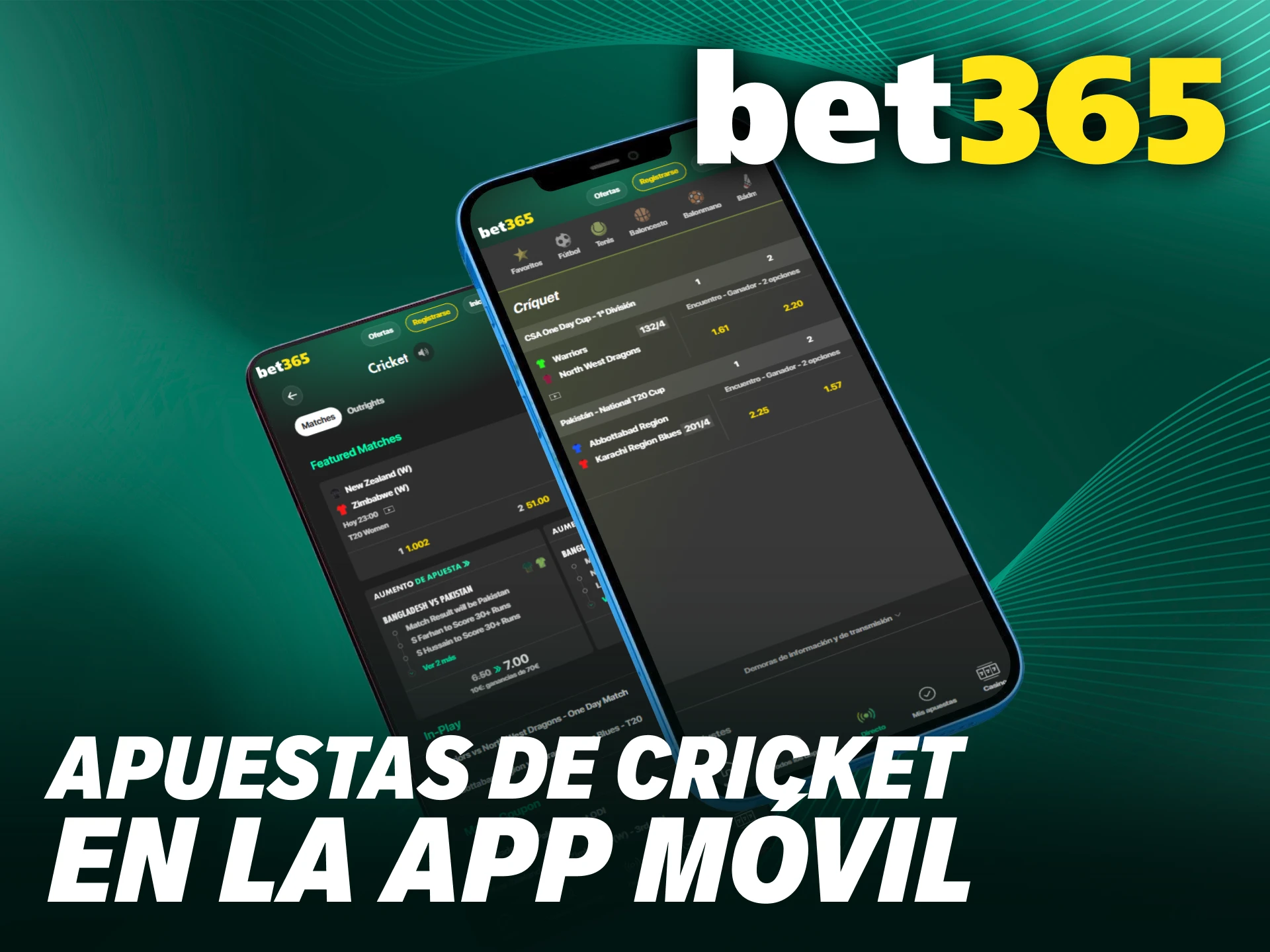 Lleva toda la emoción de la cancha en tu bolsillo con la app de Bet365 para apuestas de cricket.