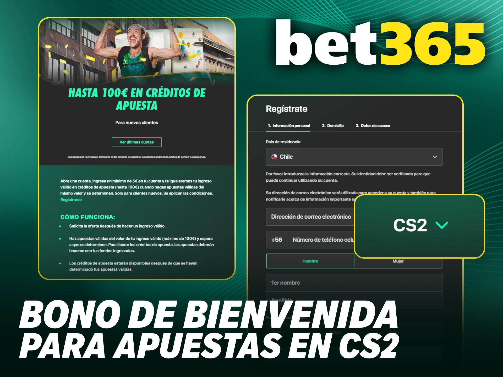 Reclama en Bet365 Chile un bono de bienvenida para tus apuestas de CS2.