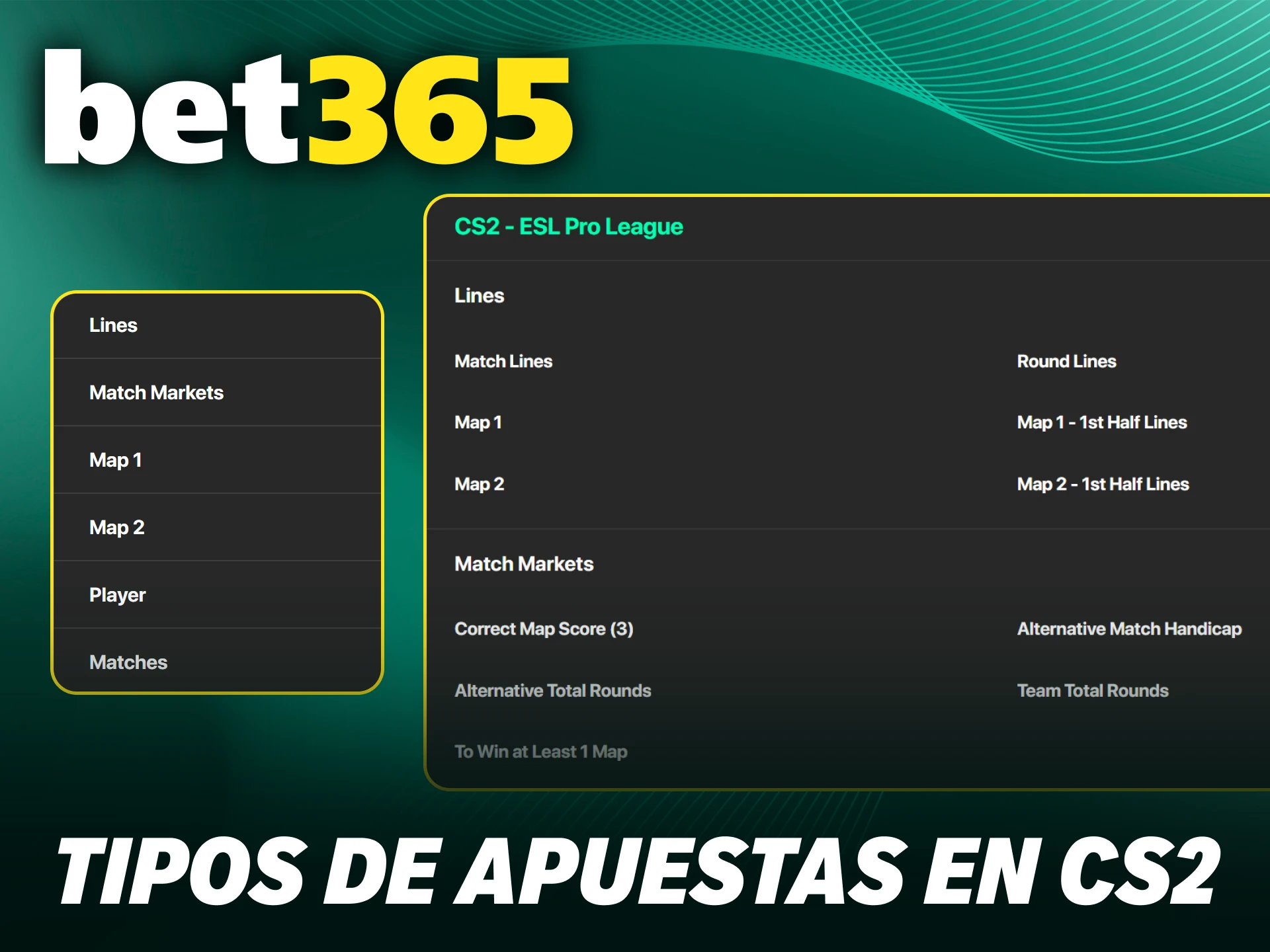 Conoce los mercados y la forma de hacer apuestas de CS2 en Bet365.