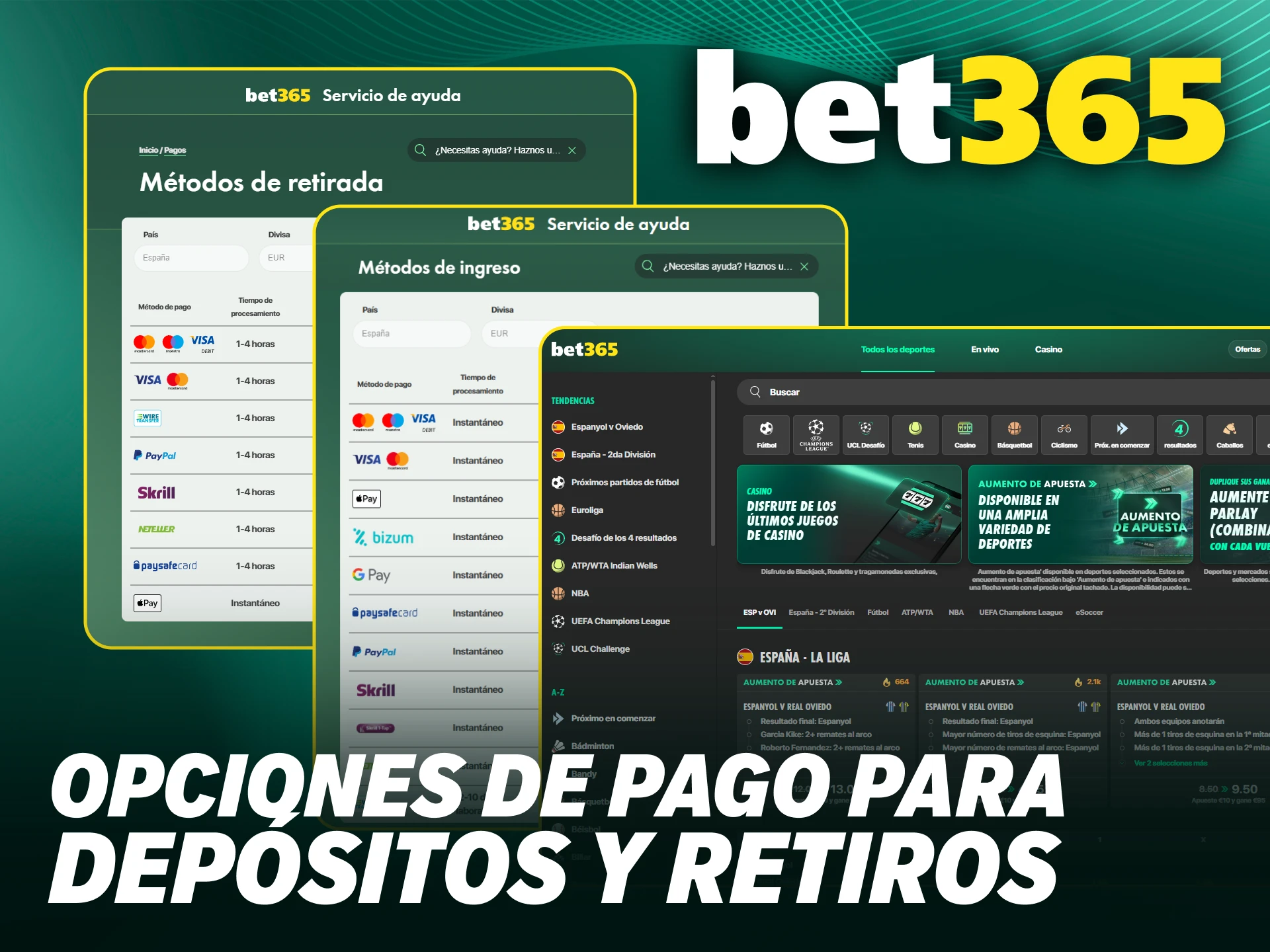 Utiliza métodos de pago confiables para tu deporte en Bet365.