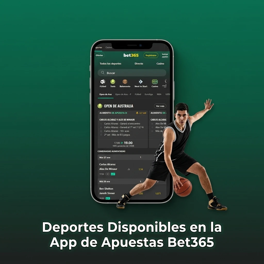 Deportes disponibles en la app Bet365: fútbol, tenis, eSports y más para apostar en vivo o en línea.