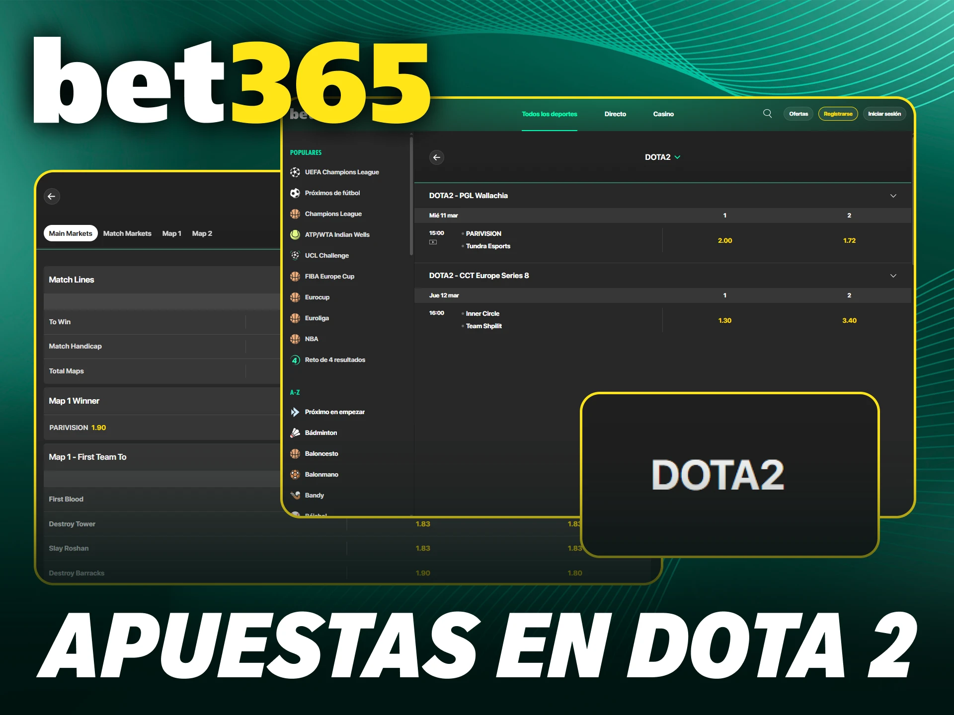 Pronostica las mejores partidas de Dota 2 mediante apuestas de eSports en Bet365.