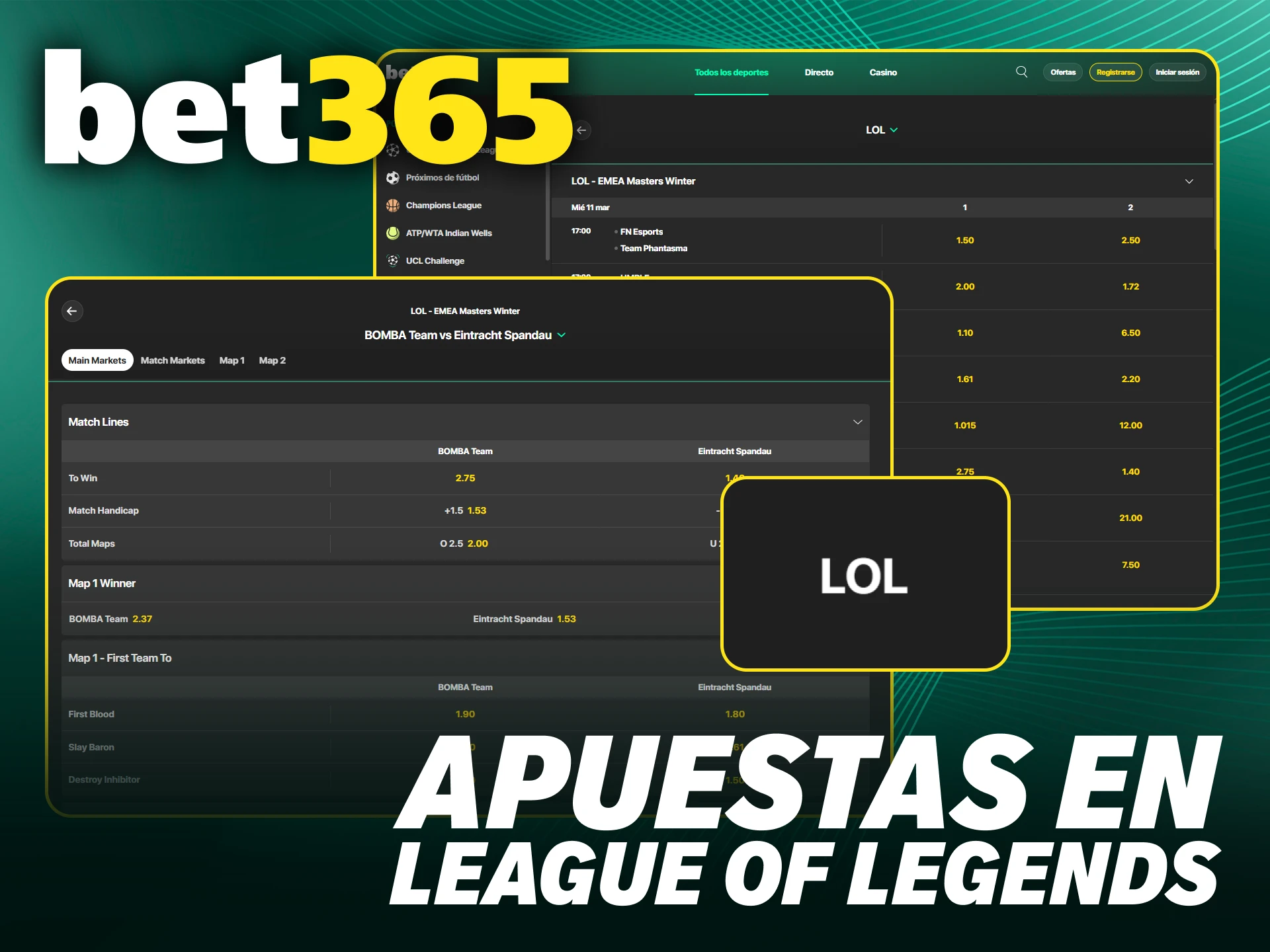 Apuesta por los mejores equipos de League of Legends en Bet365 Chile.