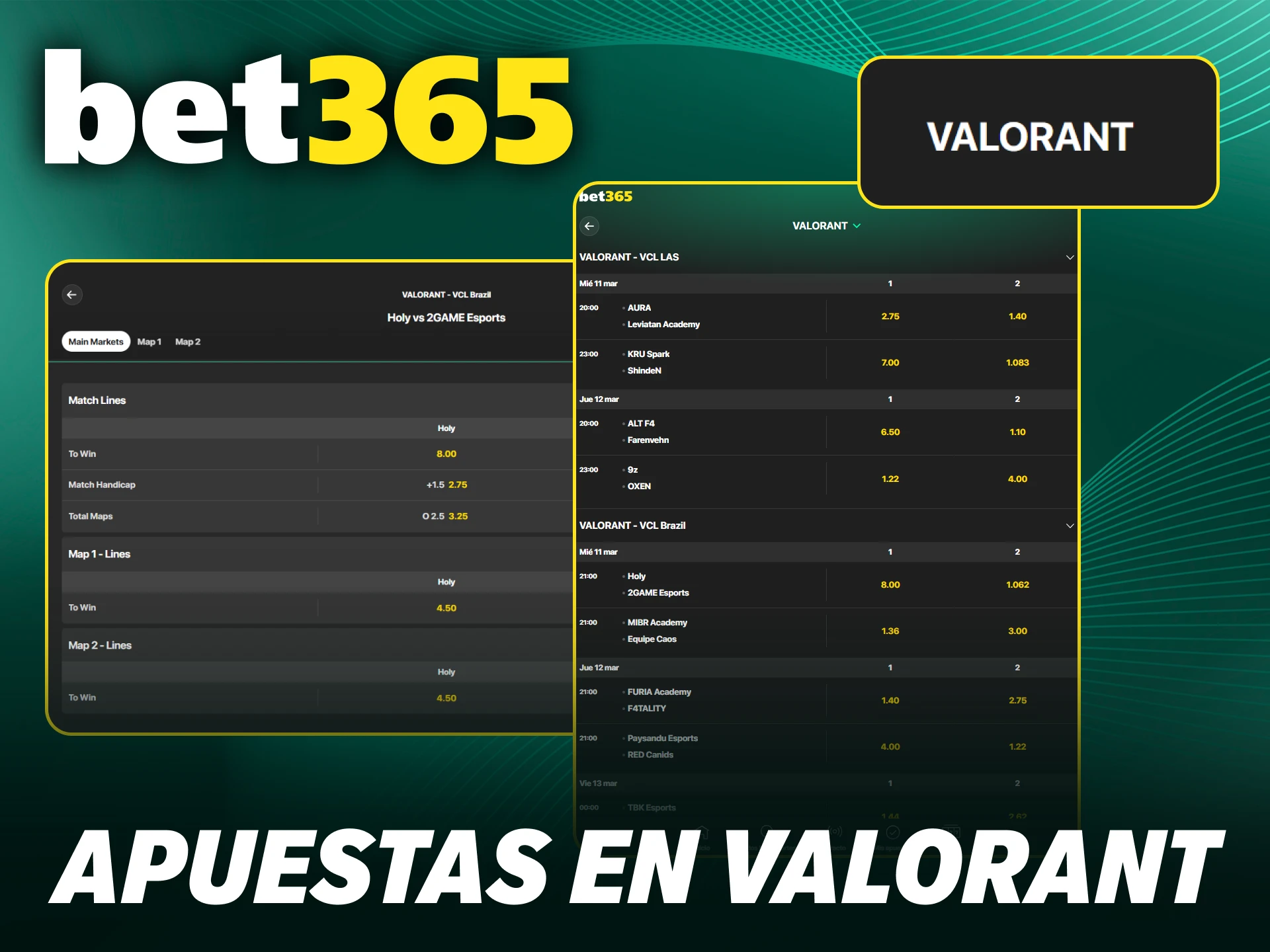 Asegura tu victoria en eSports en Bet365 con apuestas de Valorant.