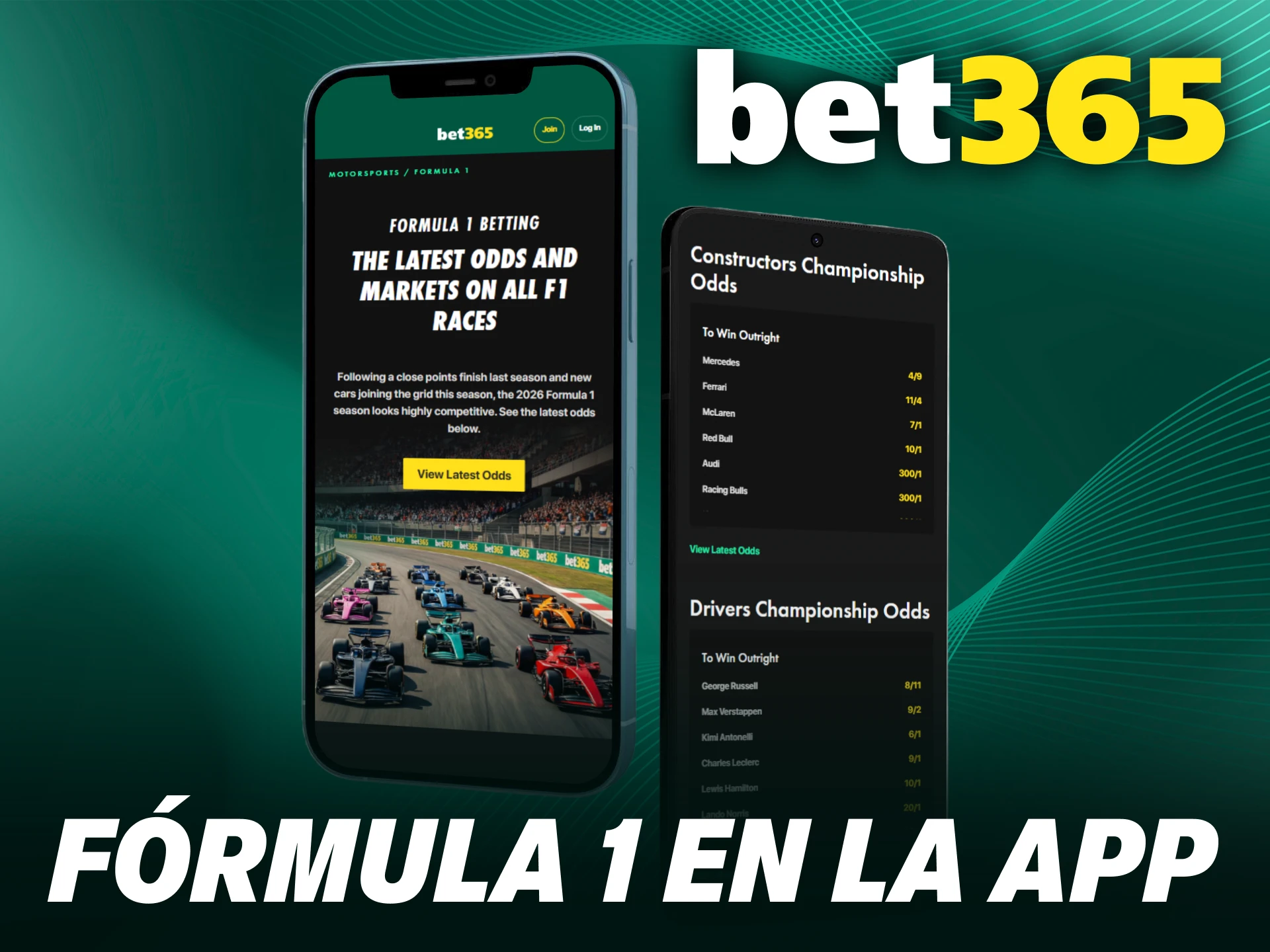 Descarga la aplicación móvil para tus apuestas de Fórmula 1 en Bet365.