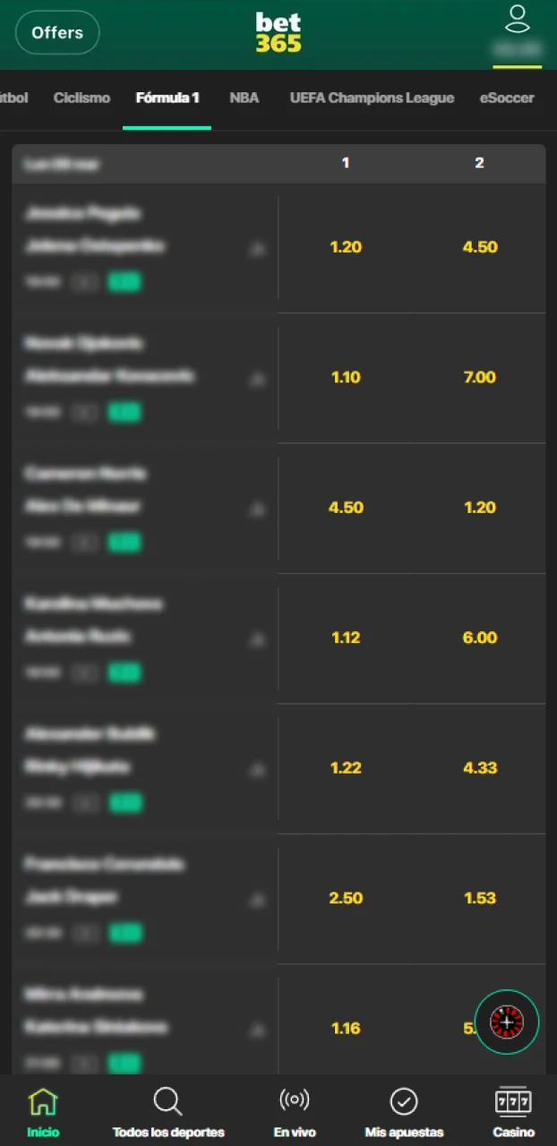 Elige tu Gran Premio favorito dentro de las apuestas de Fórmula 1 en Bet365.
