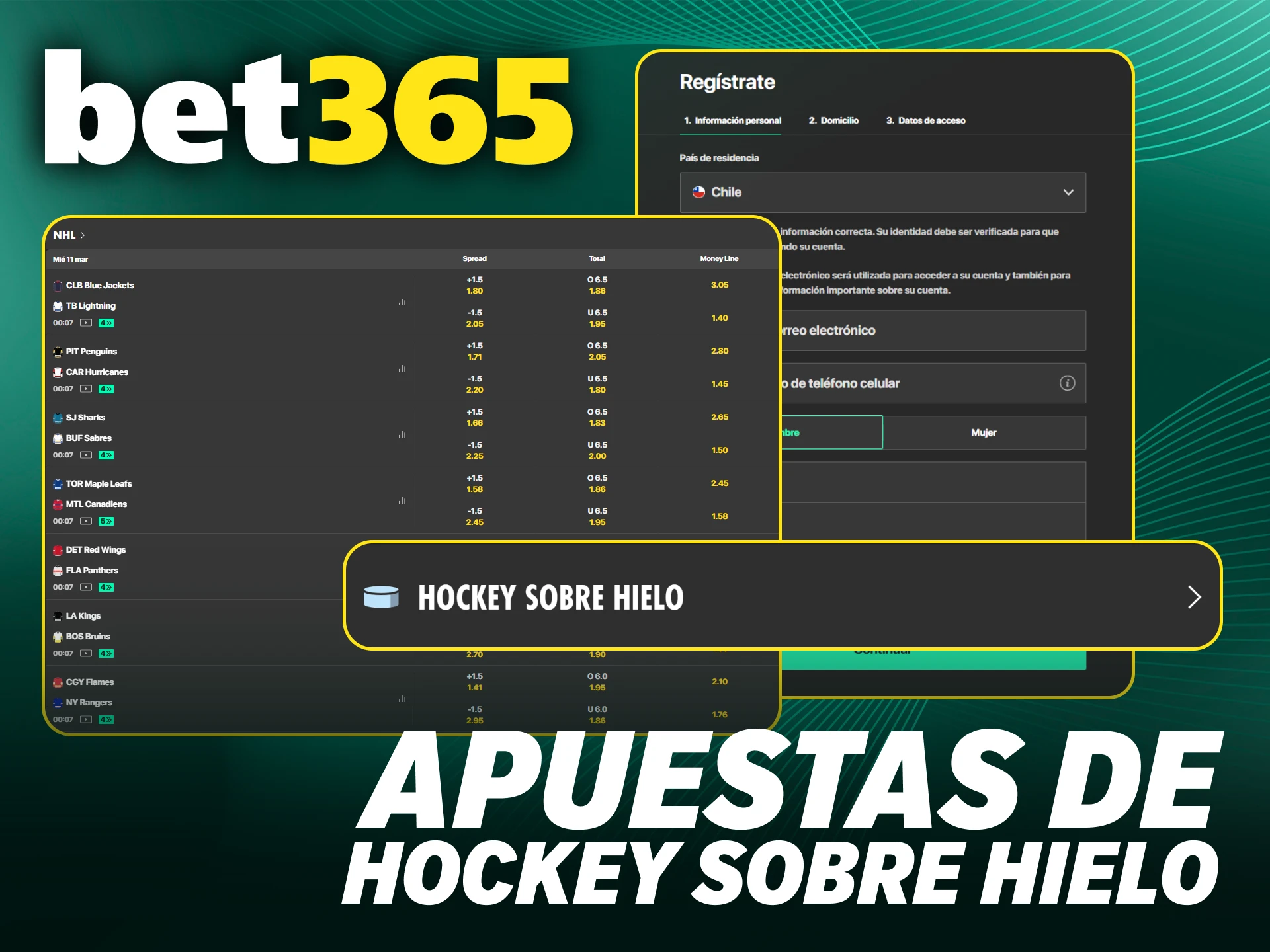 Conoce la dinámica para efectuar apuestas de hockey sobre hielo en Bet365.