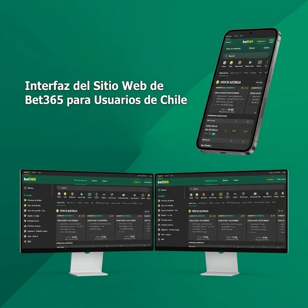 Interfaz del sitio web Bet365 para usuarios de Chile con barra de navegación y acceso a deportes y casino