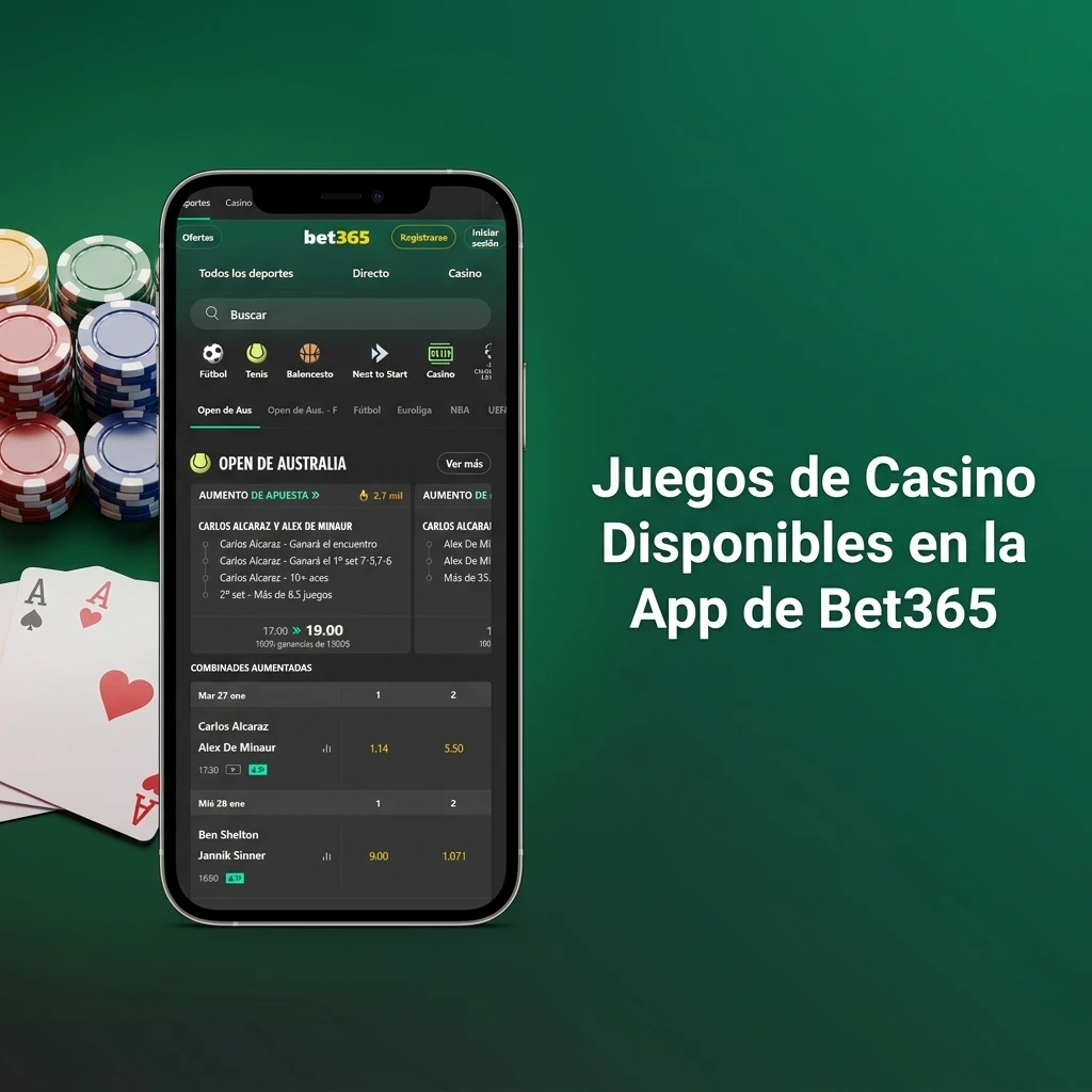 Juegos de casino en la app de Bet365: tragamonedas, ruleta en vivo, blackjack, bacará y más en iPhone