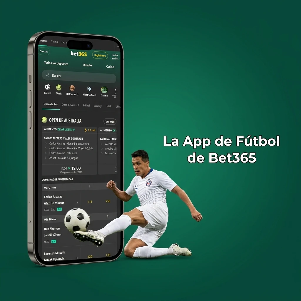 Aplicación móvil Bet365 para apostar en fútbol en Chile, disponible en Android e iOS