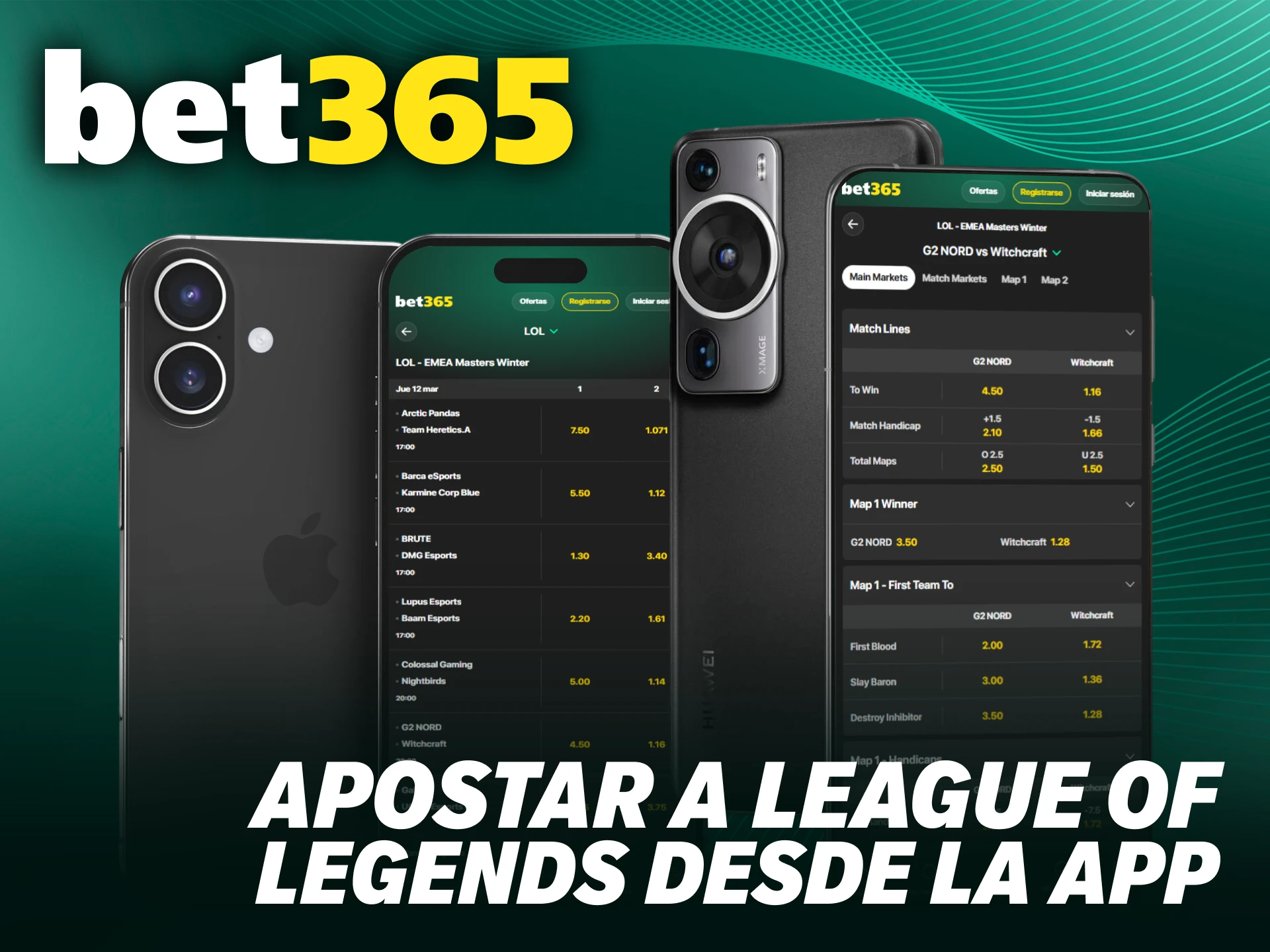 Usa la app de Bet365 para monitorear tus apuestas de League of Legends.
