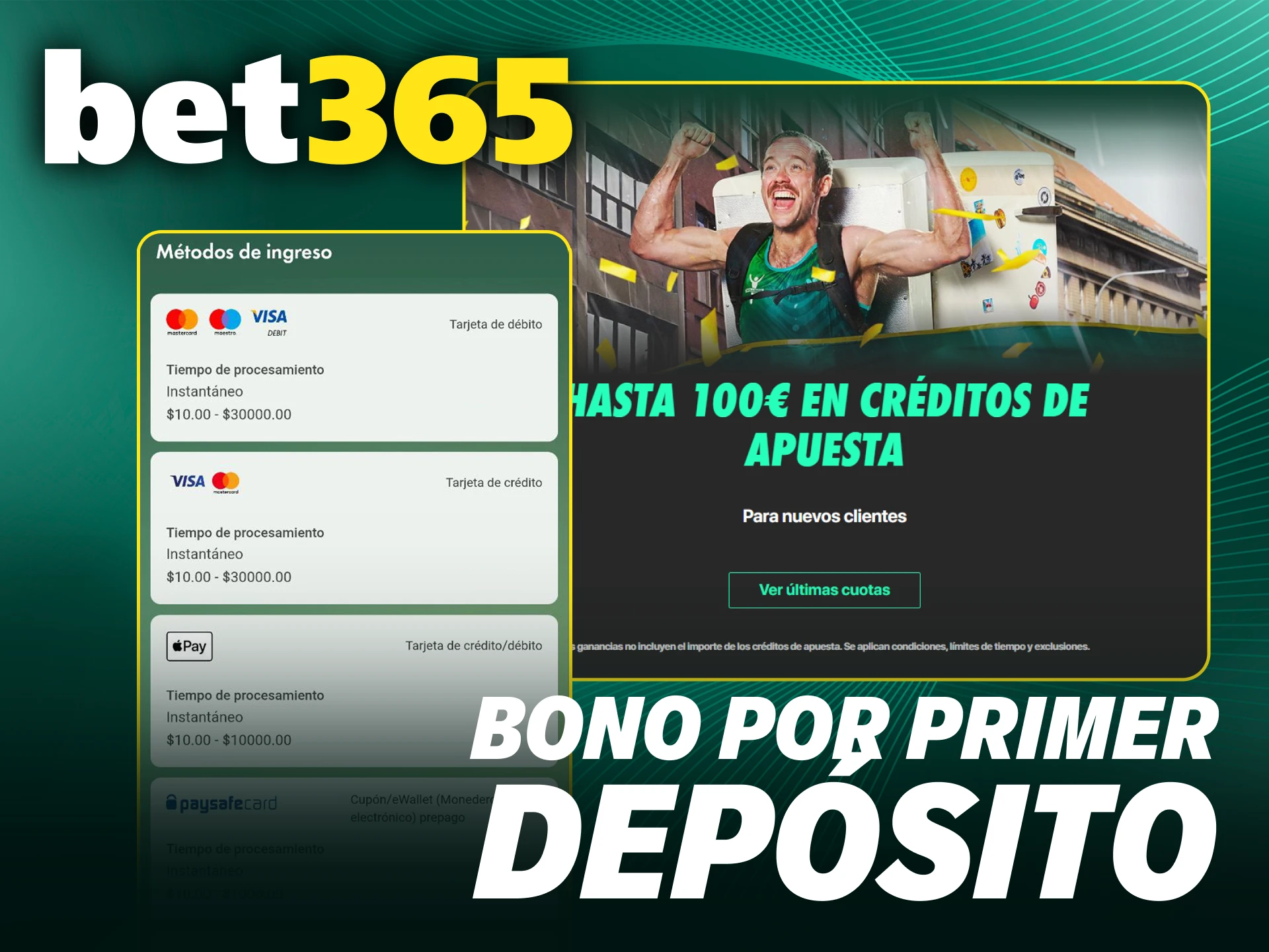 Obtén un bono por primer depósito al jugar en Bet365.
