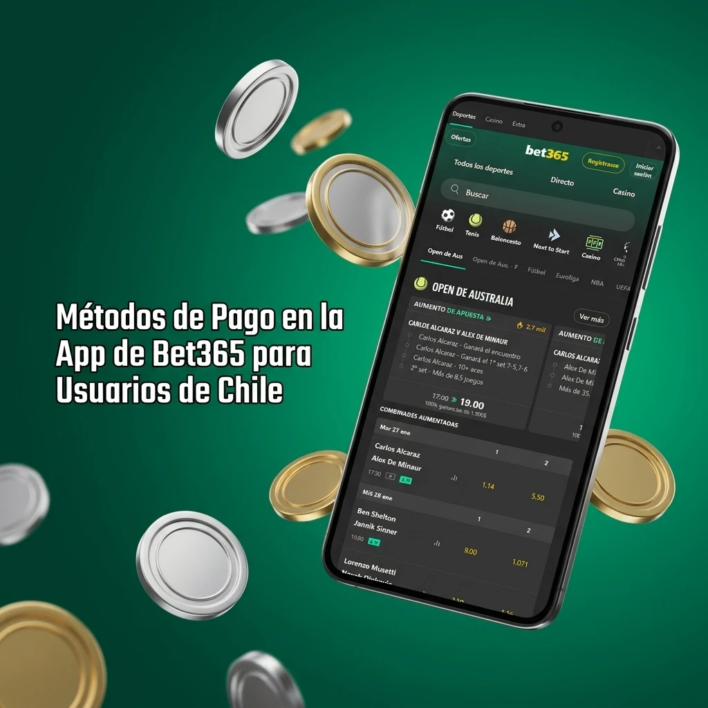 Métodos de pago en app Bet365 Chile: Visa, MasterCard, AstroPay, Apple Pay y más. Depósito mínimo 10 USD.
