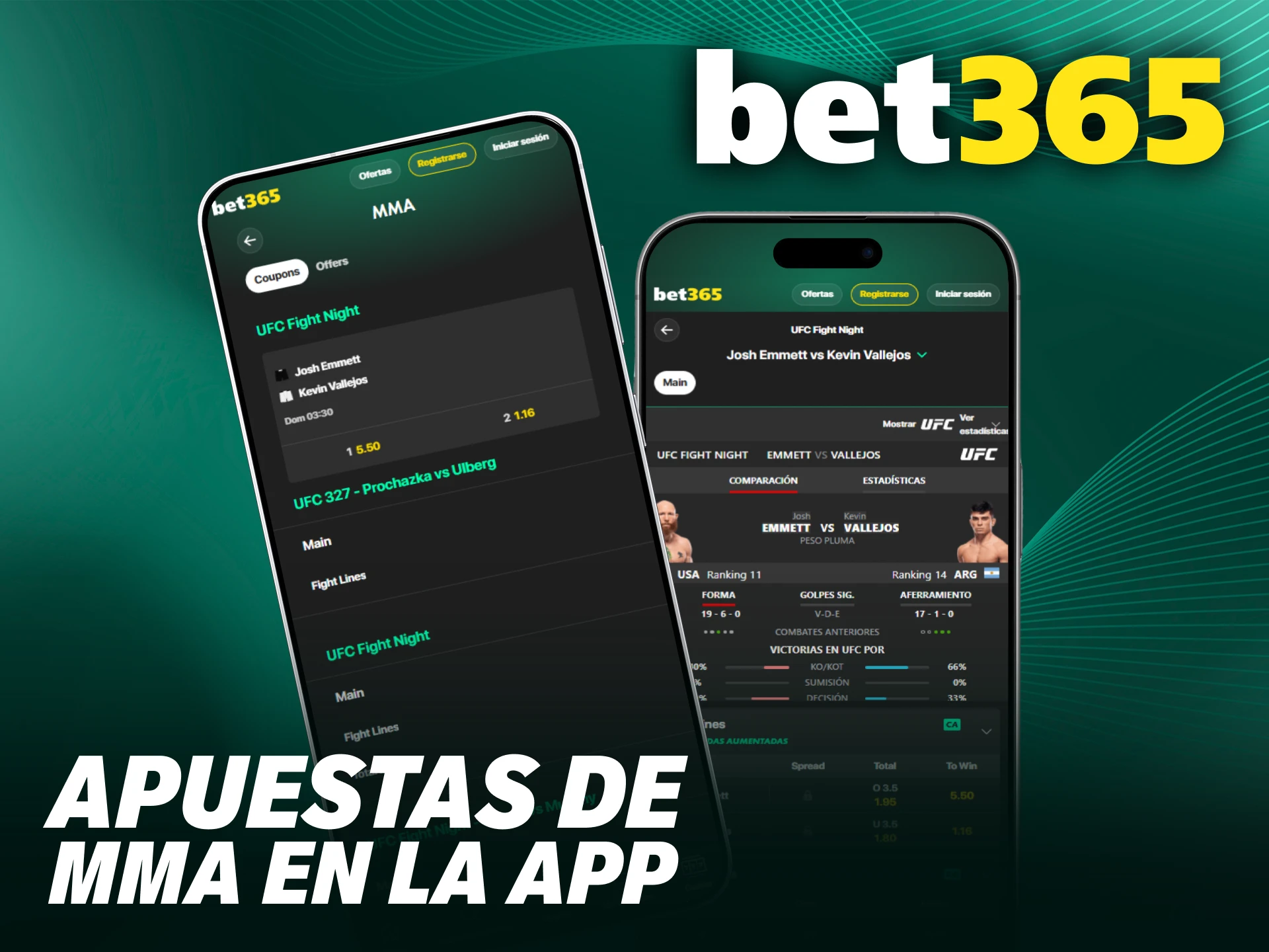 Descarga la aplicación en iOS y Android para apuestas de MMA en Bet365.