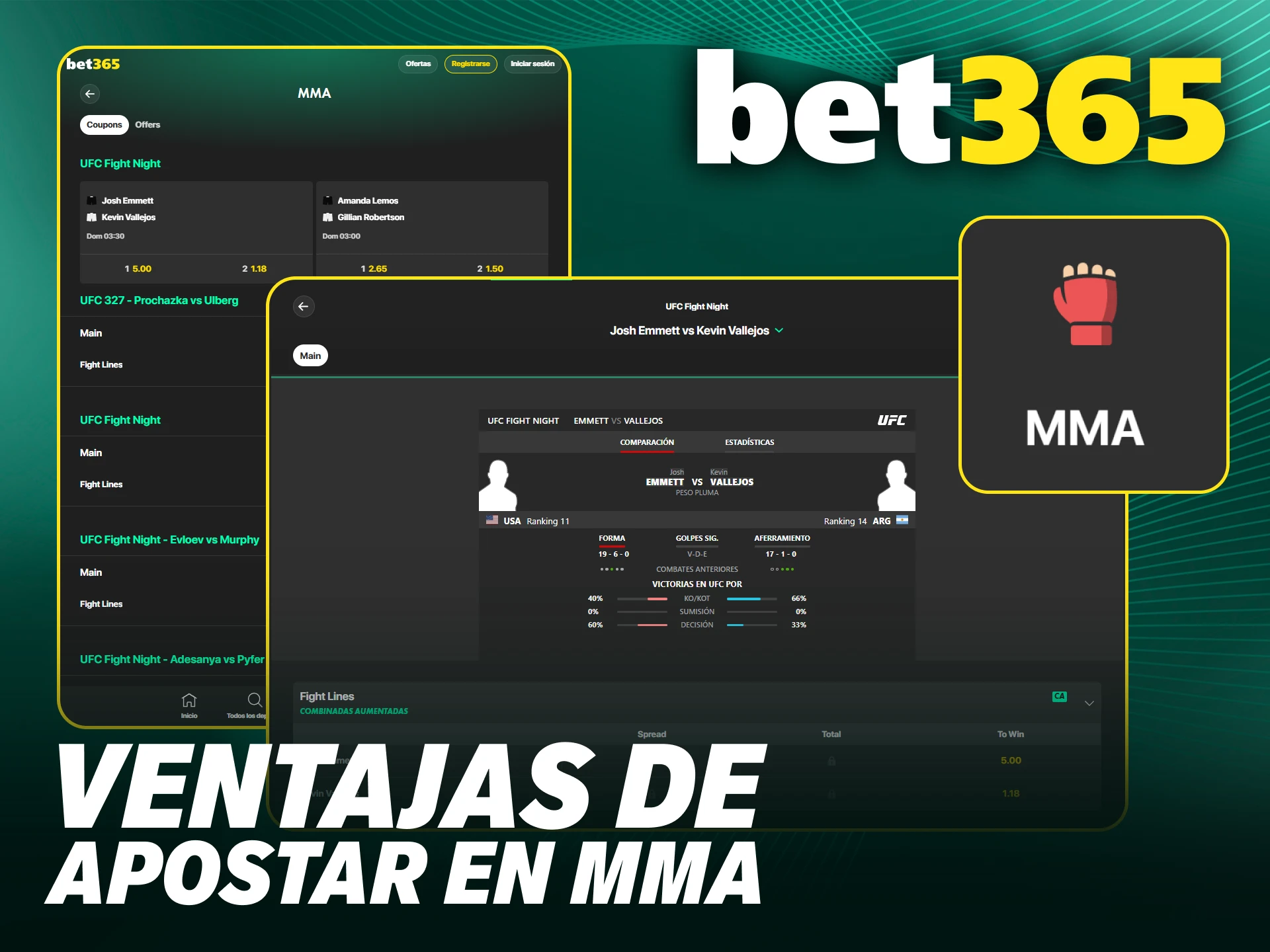 Descubre los beneficios y cuotas mejoradas para apuestas de MMA en Bet365 oficial.
