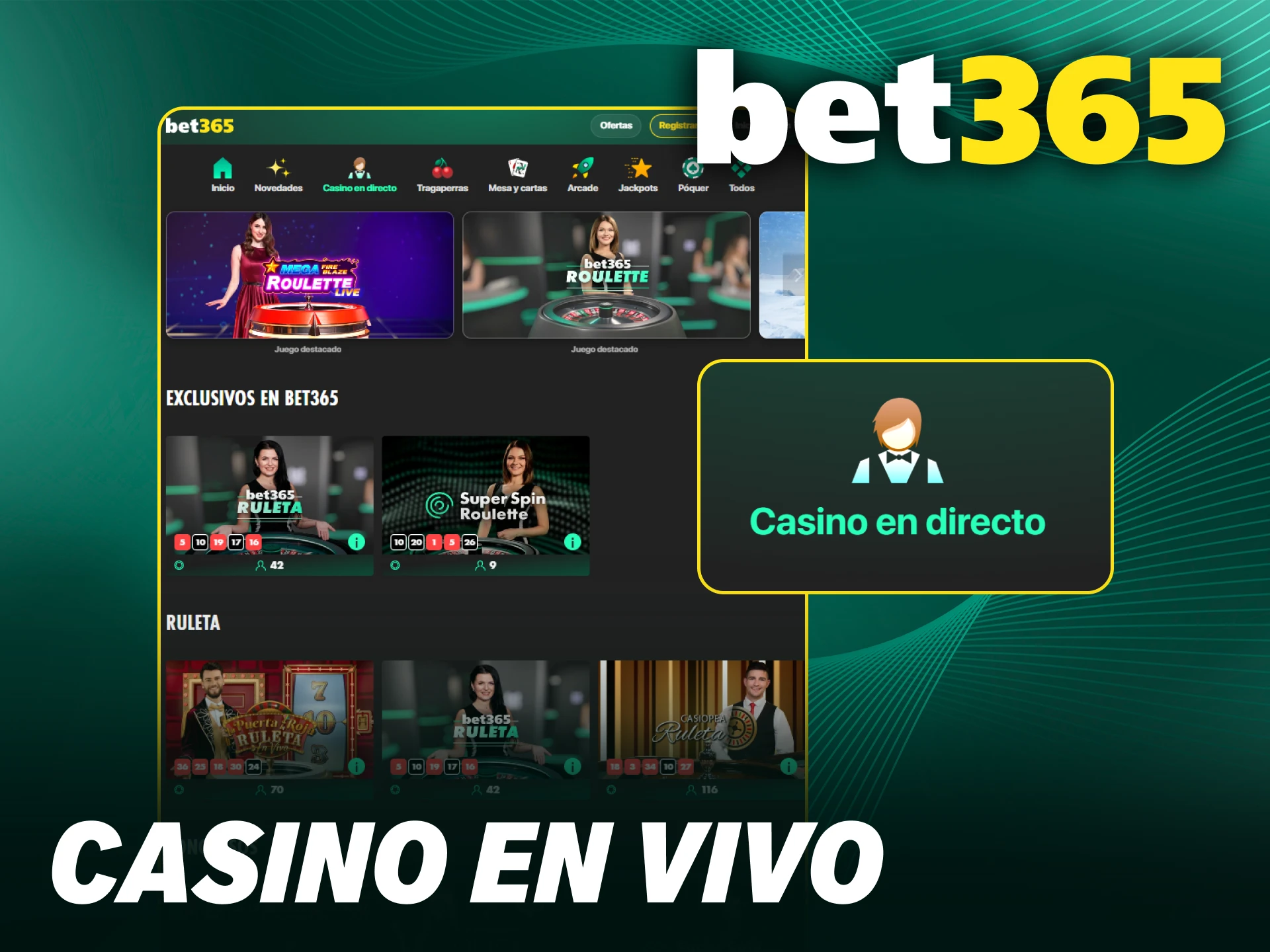 Juega con crupieres reales dentro del casino en vivo de Bet365 desde Chile.