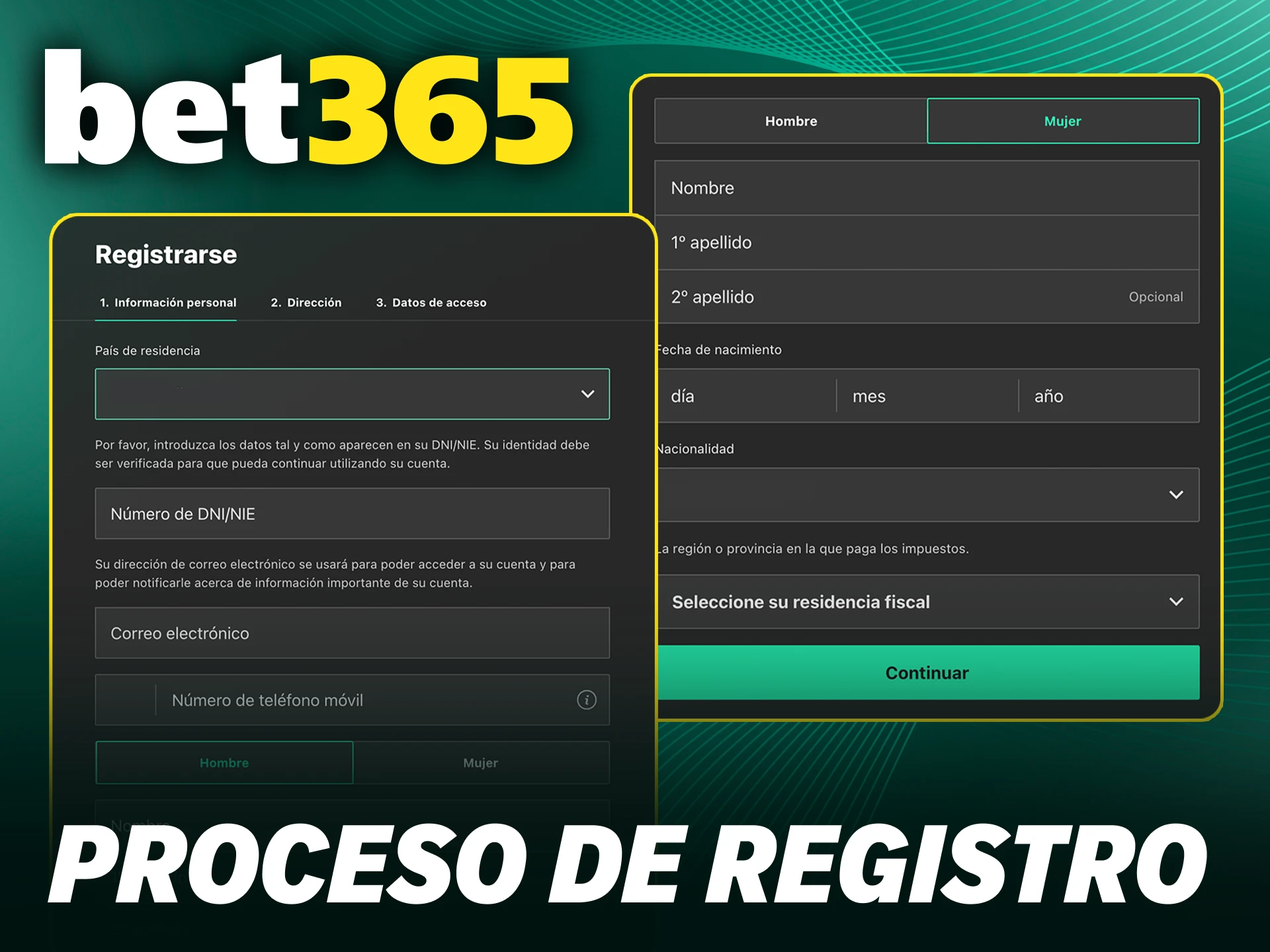 Sigue los pasos necesarios para completar el proceso de Bet365 registro.