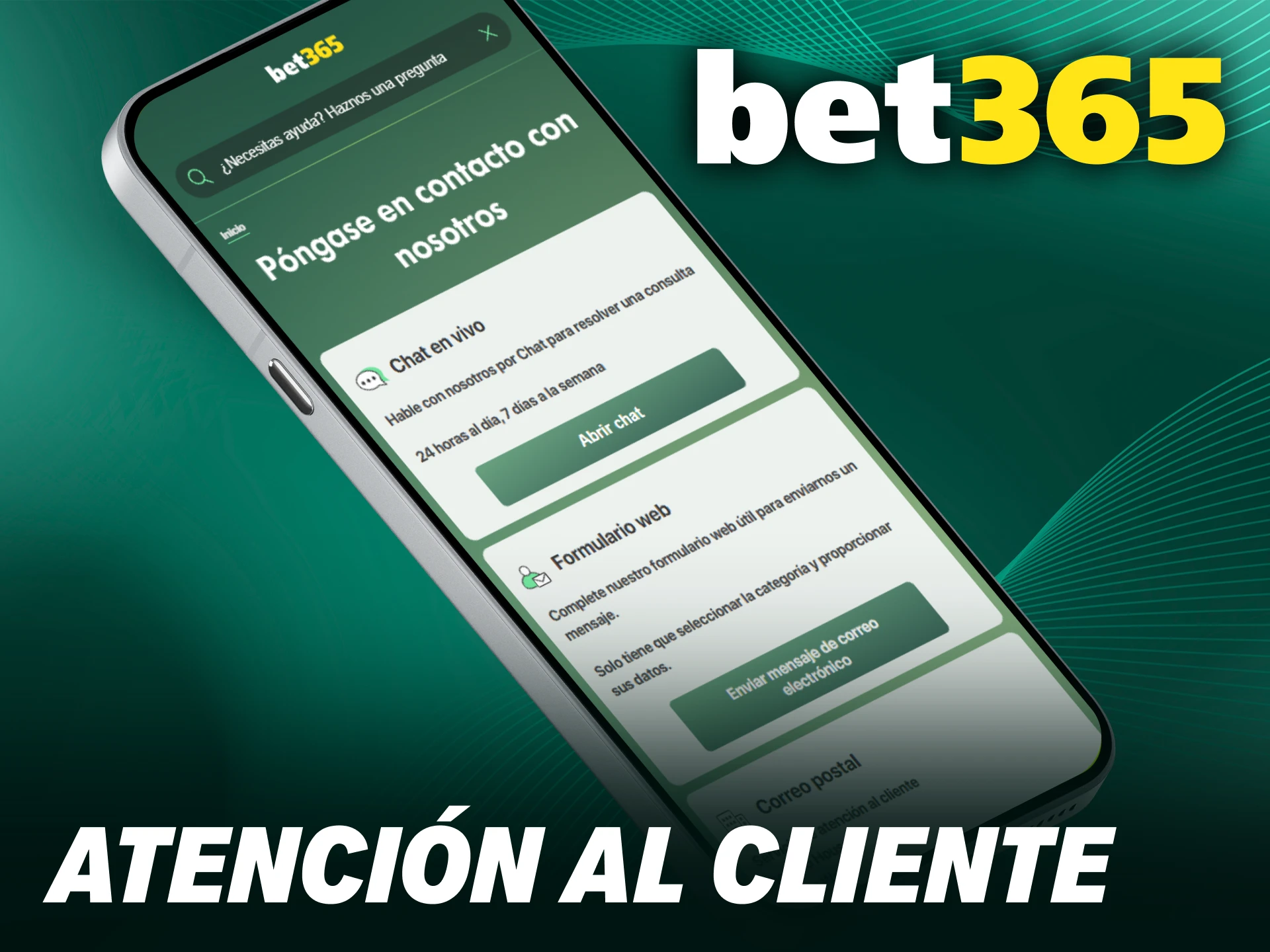 Contacta con el equipo de soporte técnico a través de la aplicación Bet365 PWA.