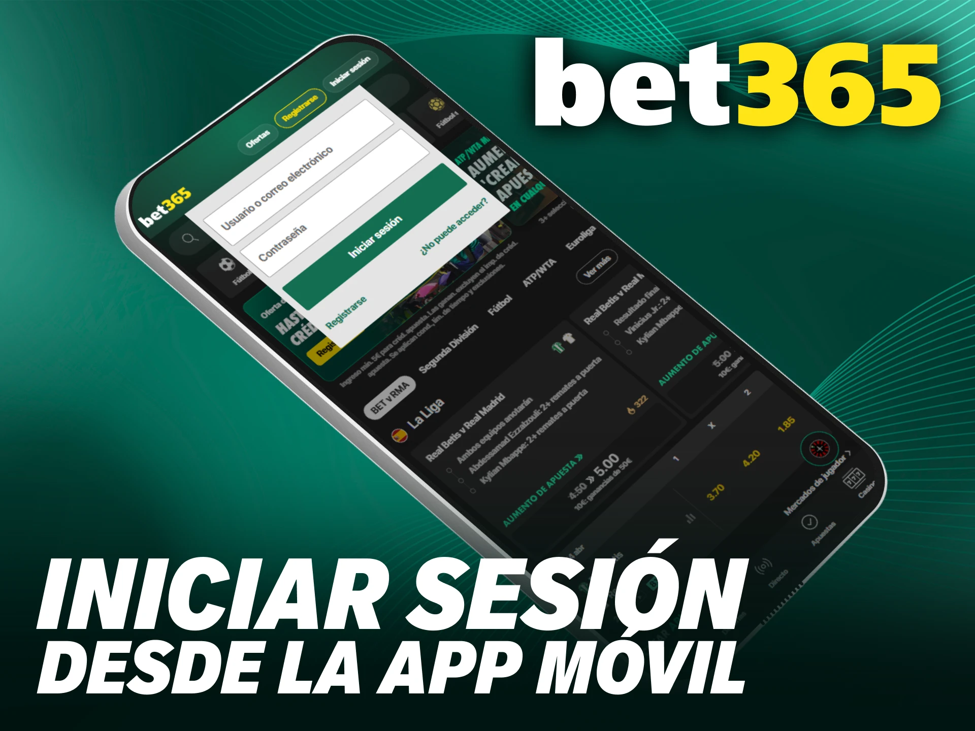 Debes Bet365 iniciar sesión en la aplicación PWA para gestionar tus apuestas.
