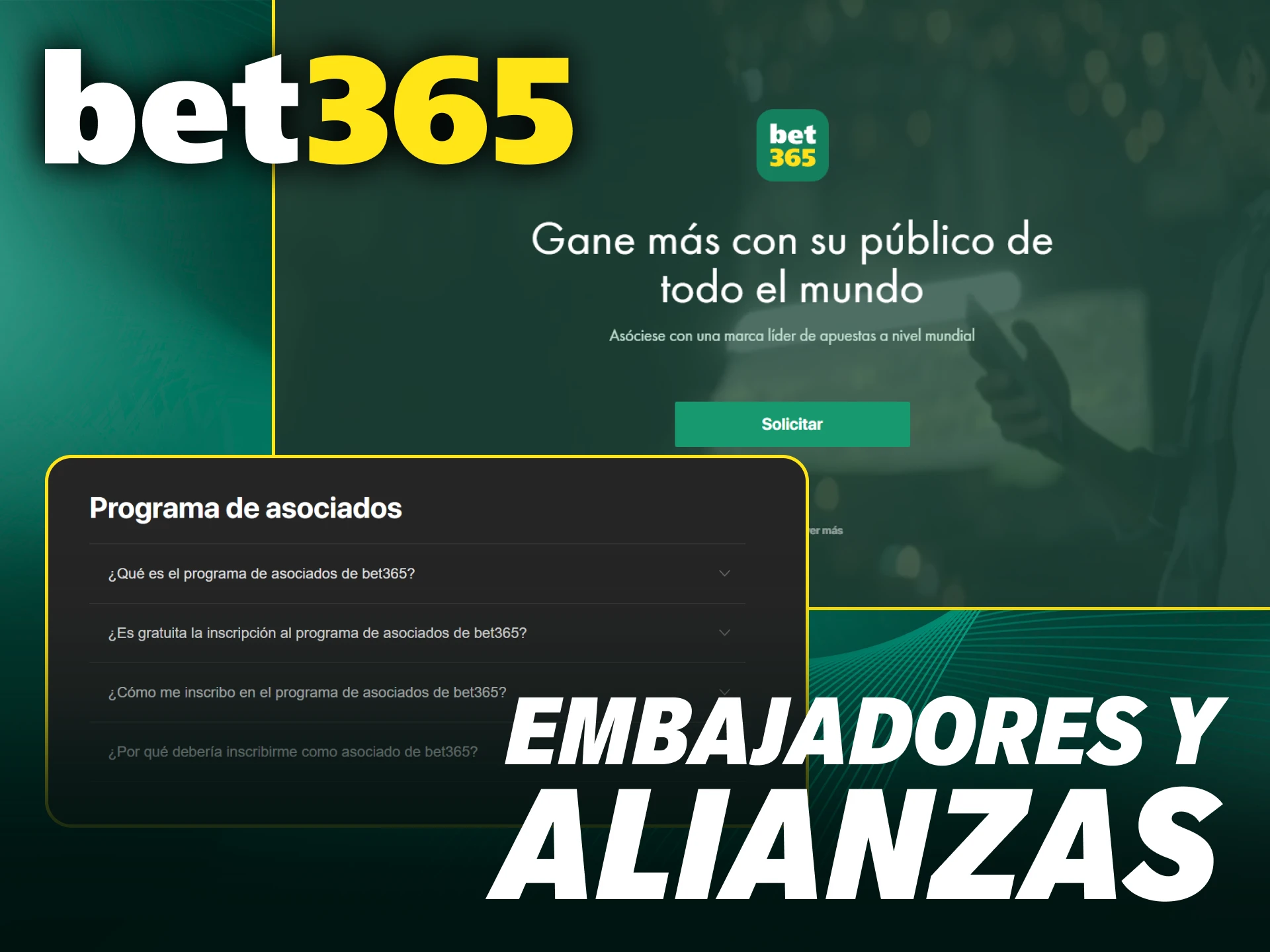 Explora los embajadores de Bet365 y únete a sus alianzas para jugar.