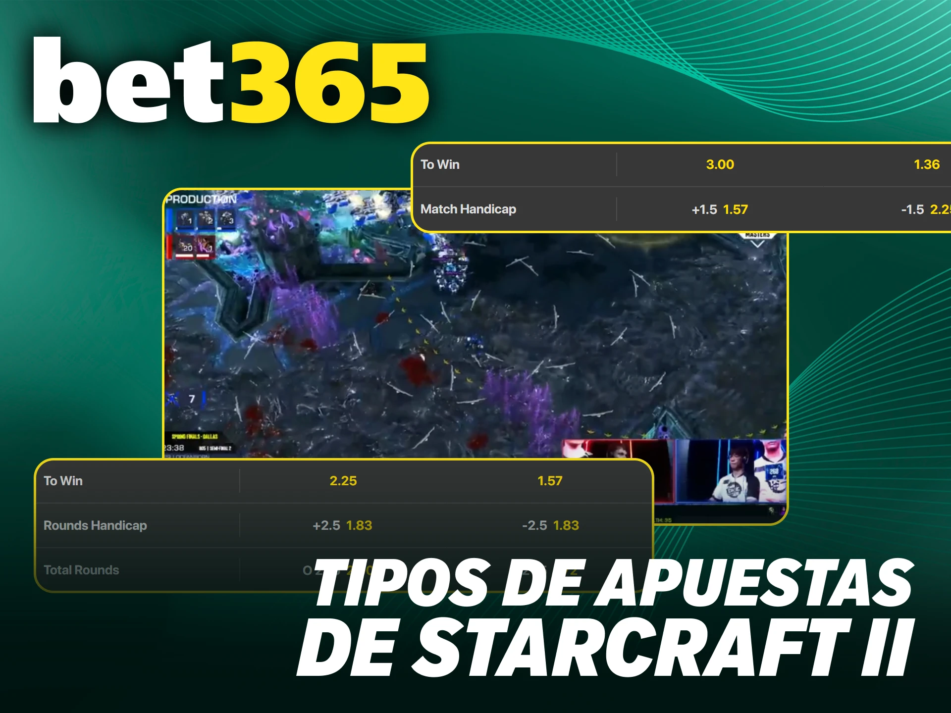Revisa las múltiples variantes y formas de hacer apuestas de StarCraft II en Bet365.