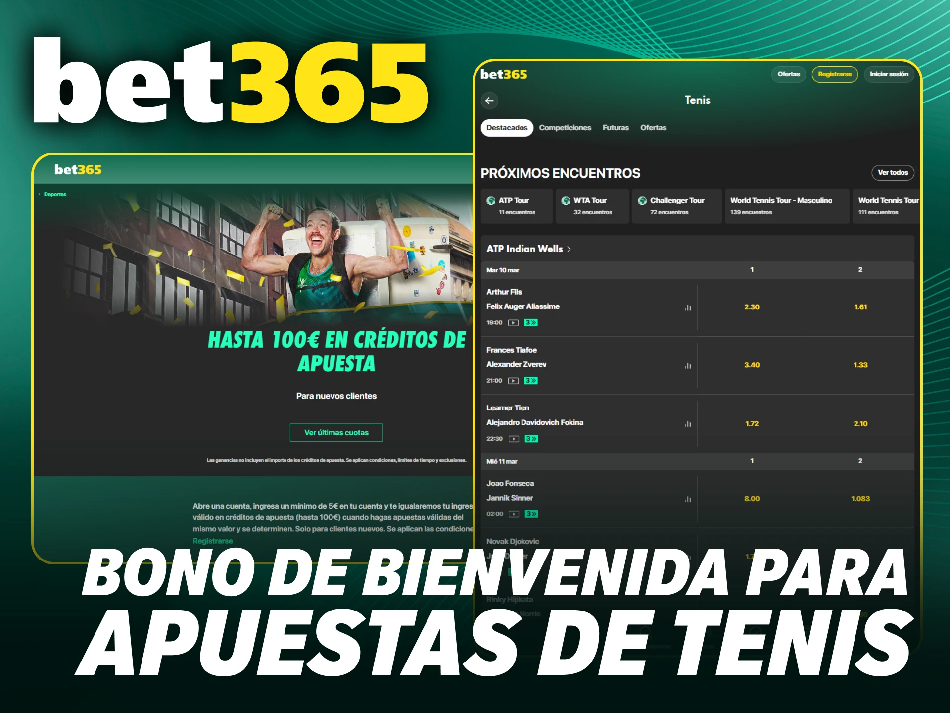 Reclama tu exclusivo bono de bienvenida para apuestas de tenis en Bet365 Chile.