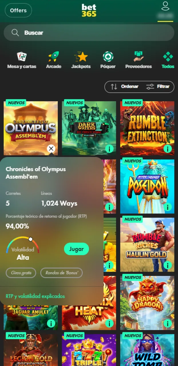 Elige tu tragamonedas favorita para empezar a apostar en Bet365.