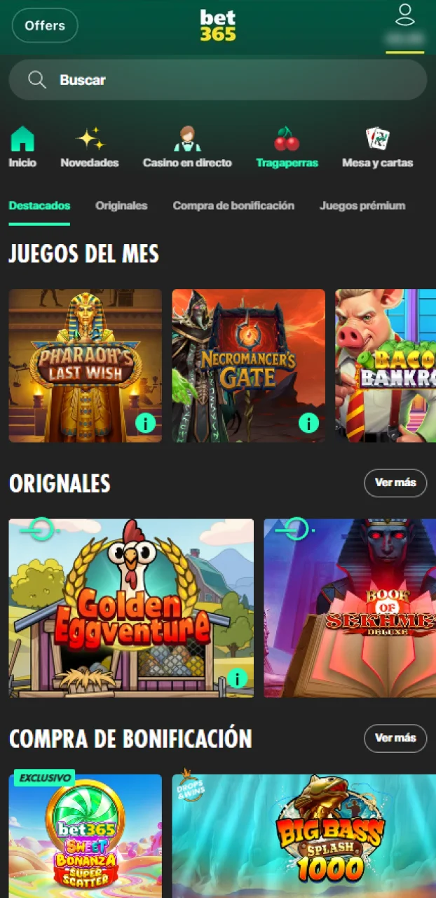 Explora todo el lobby de tragamonedas disponible en Bet365 Chile.